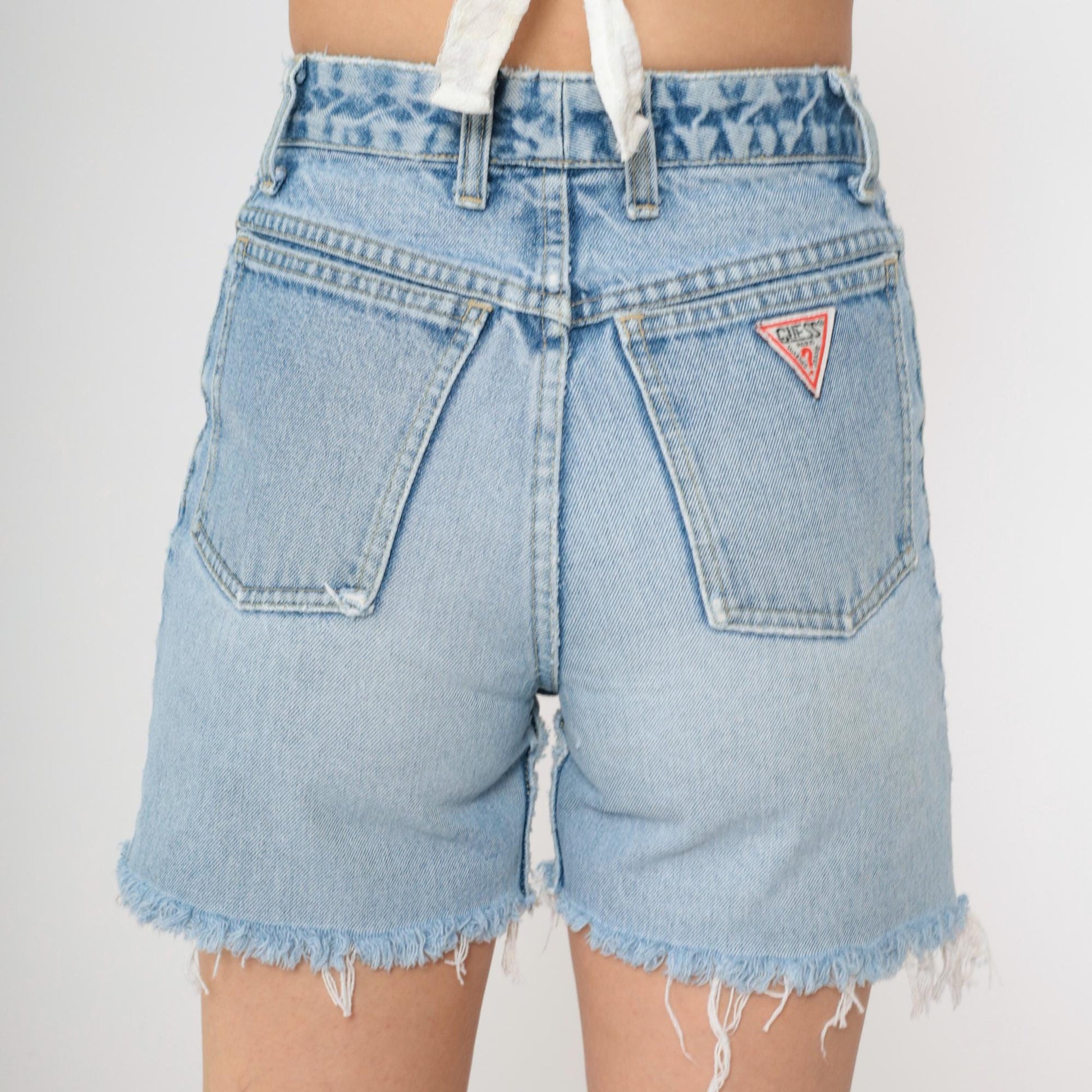90s Guess Denim Cutoff Shorts Faded Blue High Waisted Frayed Extra Small