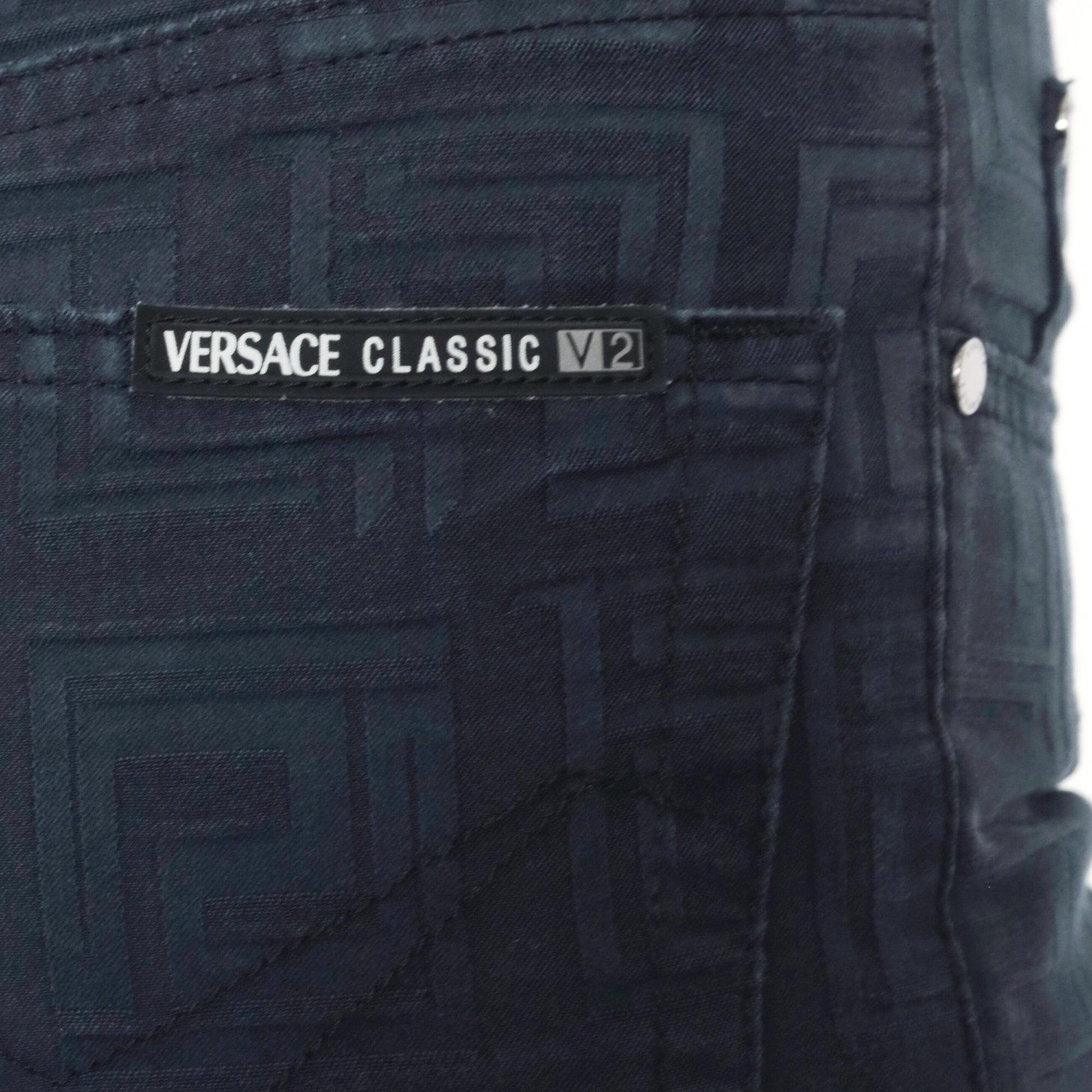 Versace Classic V2 Geometric Embossed Black Trousers Size 32