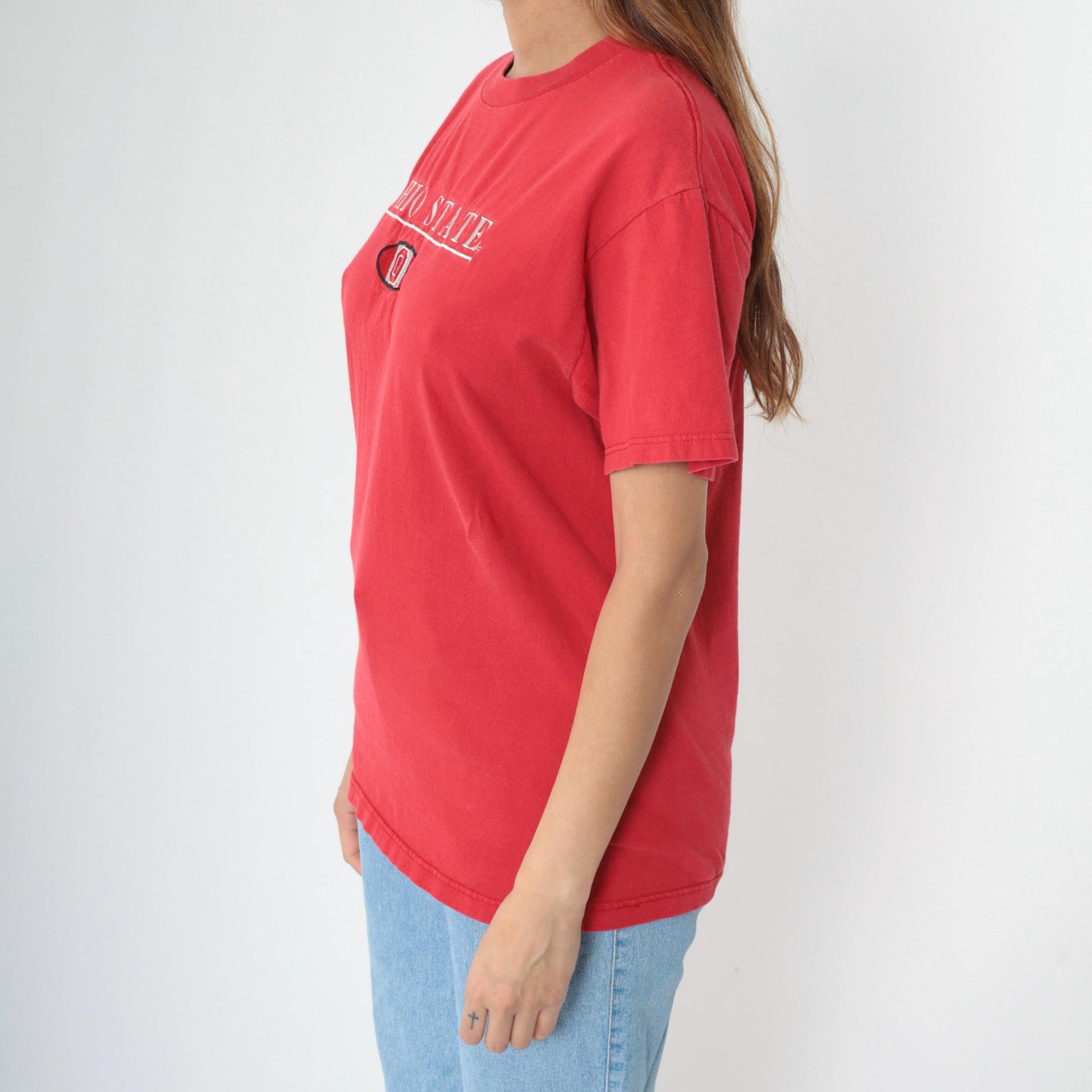 90s Ohio State Buckeyes Football Embroidered T-Shirt Red Medium