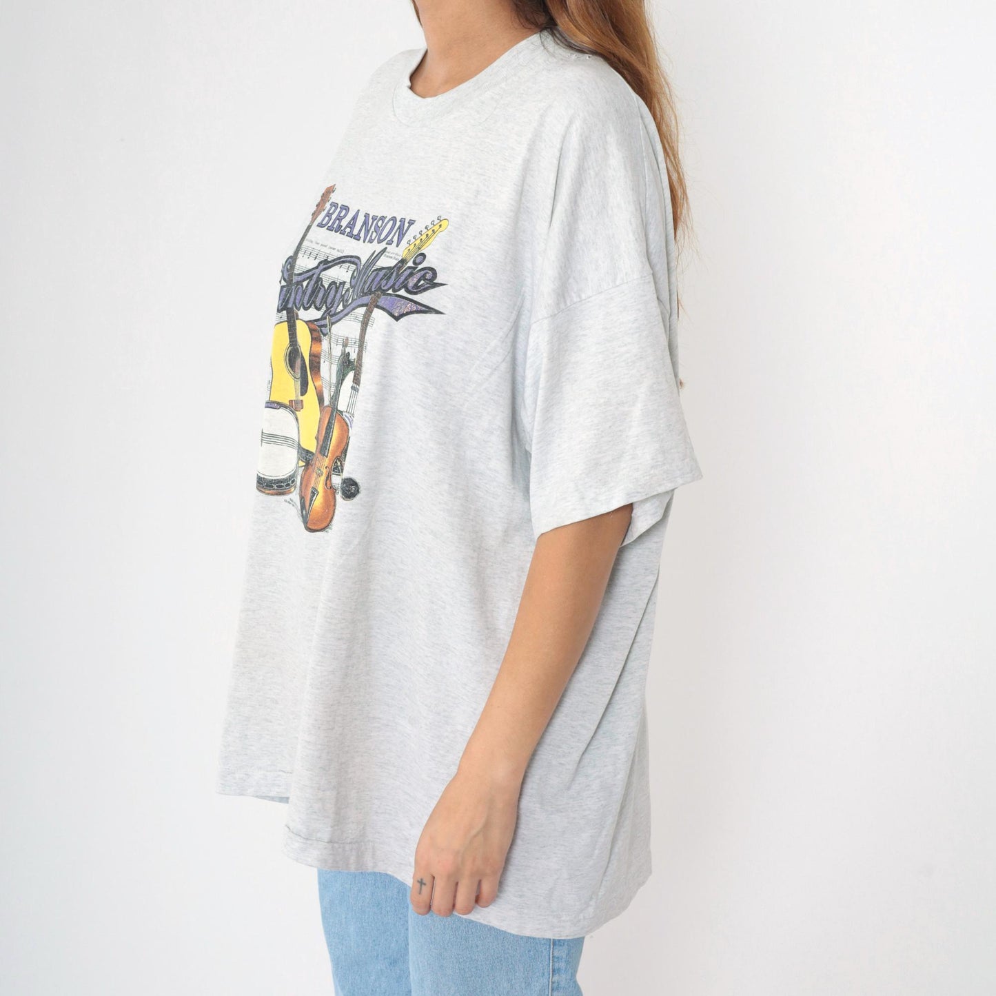 90s Branson Missouri Country Music Graphic T-Shirt Glitter Guitar Banjo Violin Grey Extra Extra Large XXL