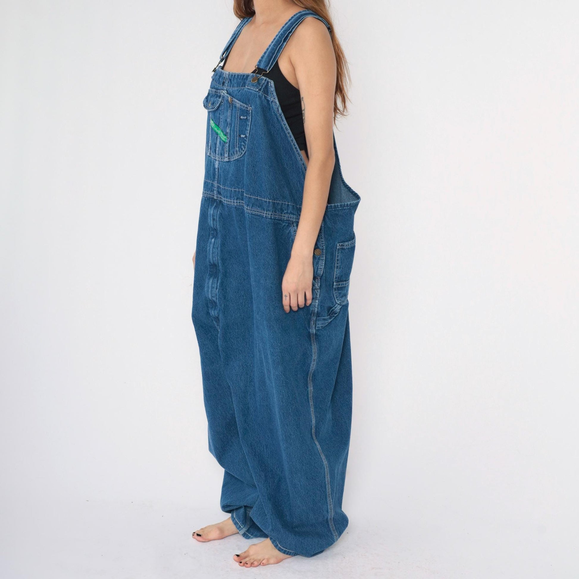 80s Key Imperial Blue Denim Overalls Baggy Carpenter Dungarees Men's 3XL