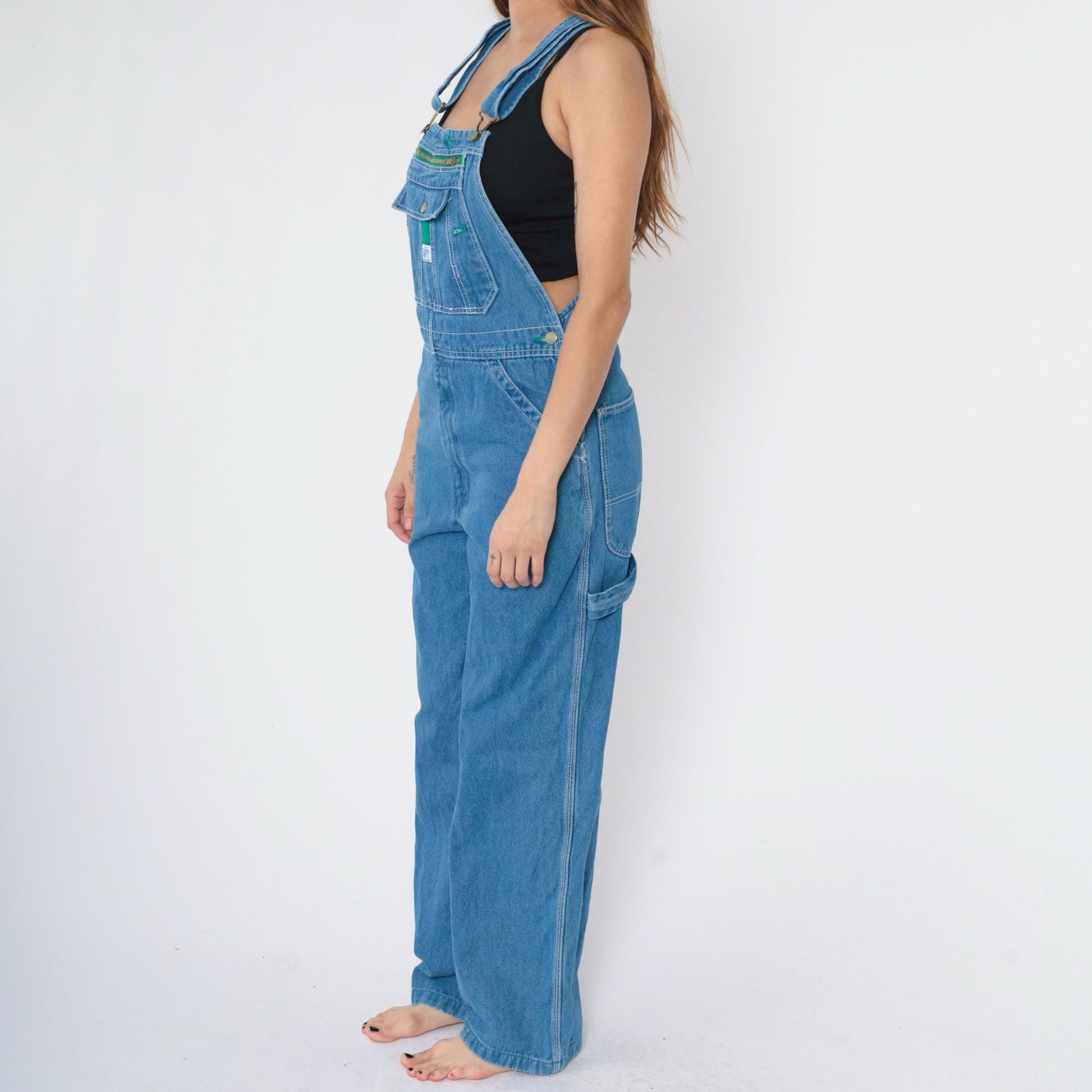 90s Liberty Men's Blue Denim Overalls Hammer Loop Carpenter Bibs Size 32