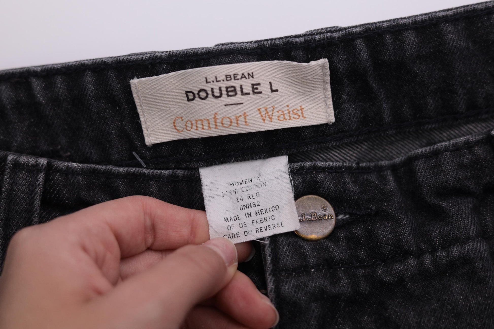 90s L.L. Bean Double L Black Denim High-Rise Straight-Leg Jeans Women's 14