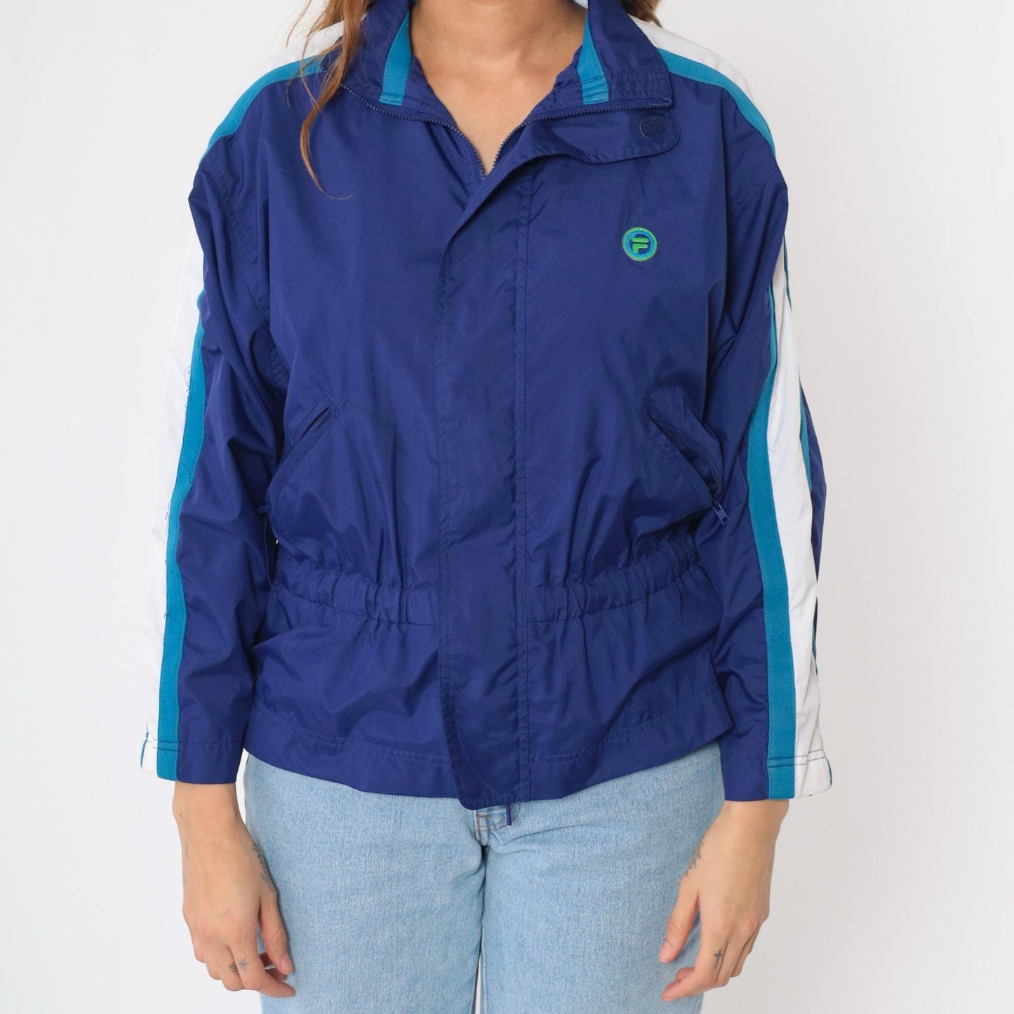 Y2K Fila Blue Striped Windbreaker Jacket Zip-Up Small S