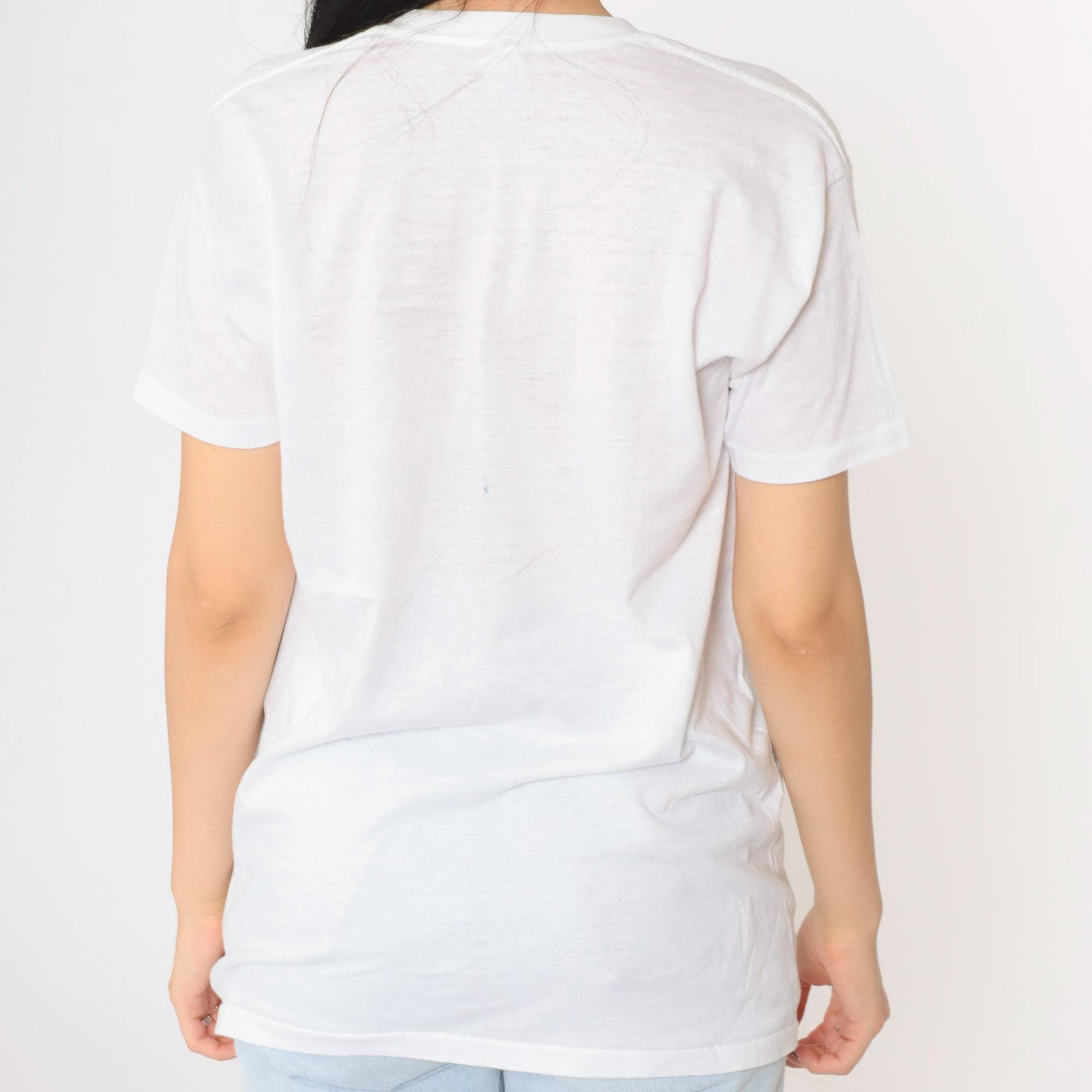 80s White Heart Glitter Hand Painted T-Shirt Single Stitch Crewneck Medium M