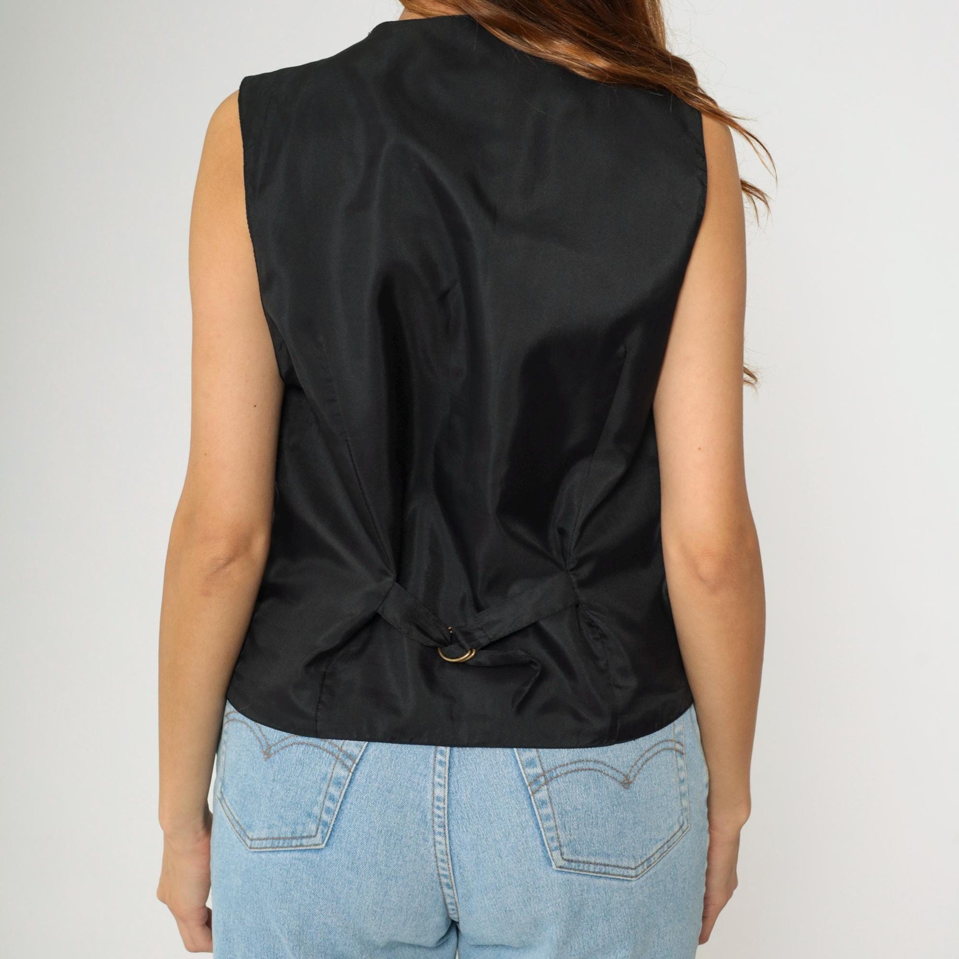 90s Wilsons Leather Black Biker Vest Snap Front Sleeveless Extra Small