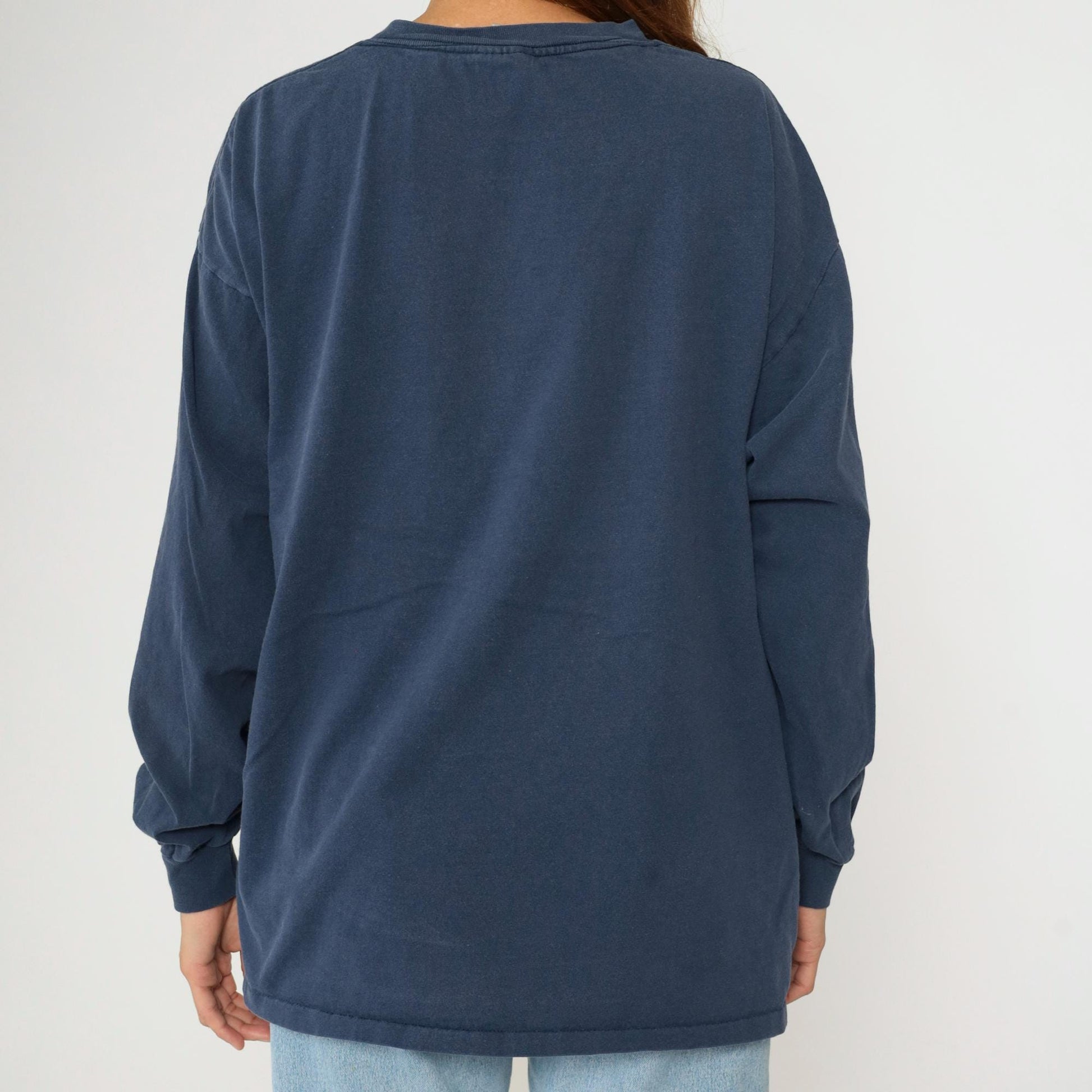 90s Iowa Pig Corn Embroidered Long Sleeve T Shirt Navy Blue Extra Large XL