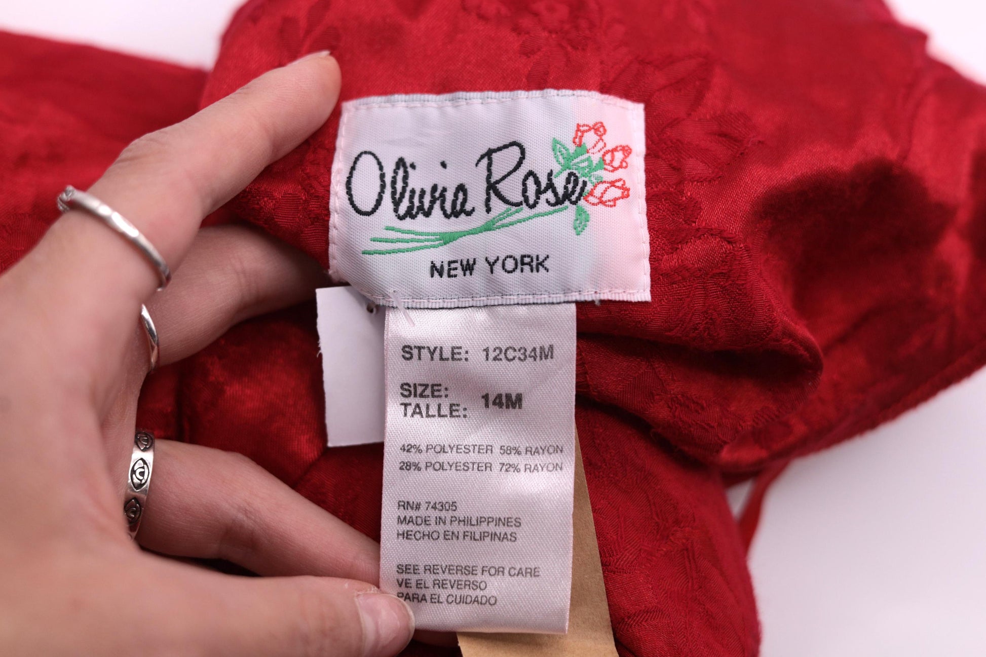 90s Olivia Rose Red Floral Embossed Midi Dress Flutter Sleeve Medium