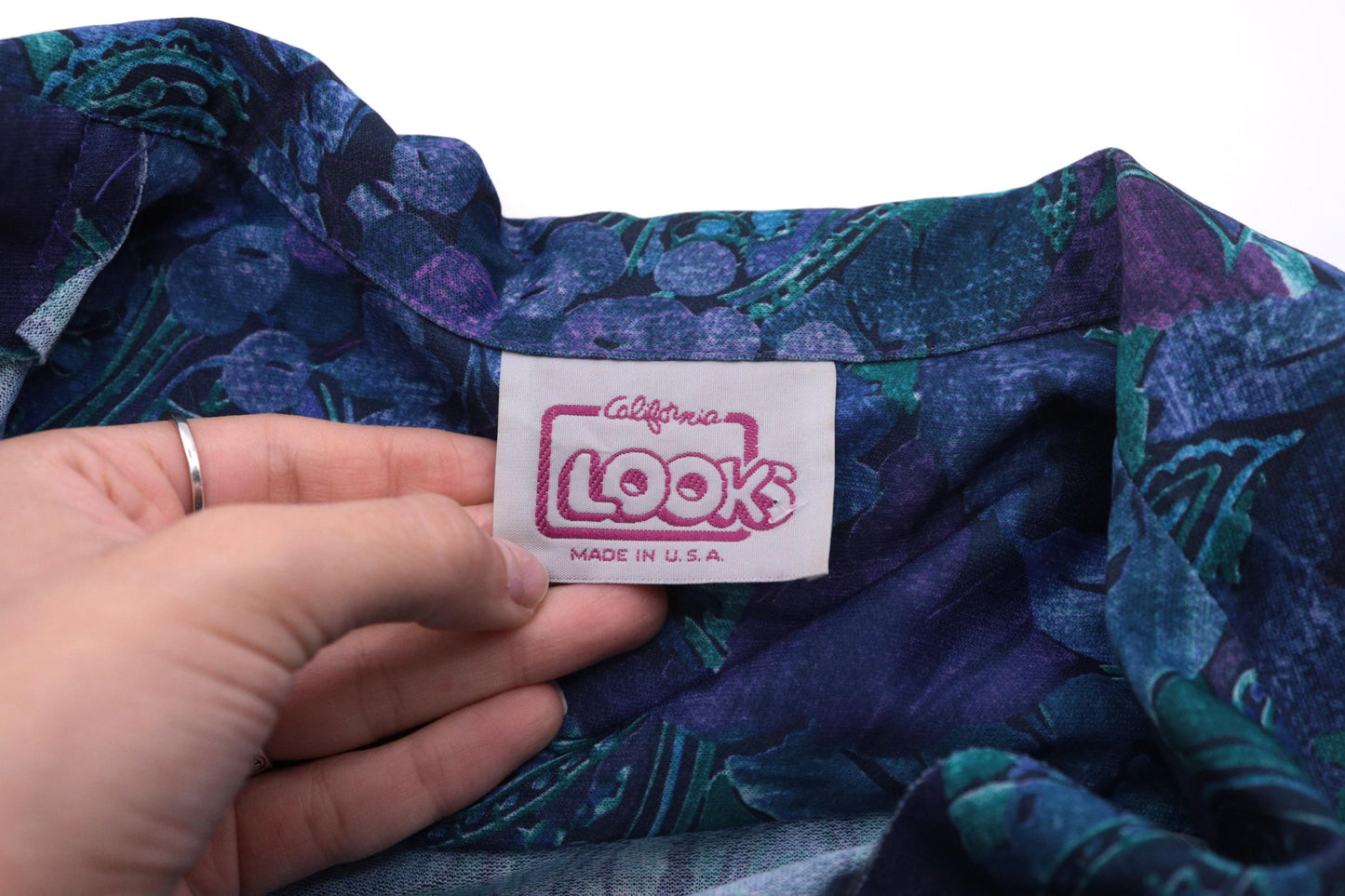 80s Paisley Grape Print Midi Shirtdress Puff Sleeve High Waist Button Up Small Medium