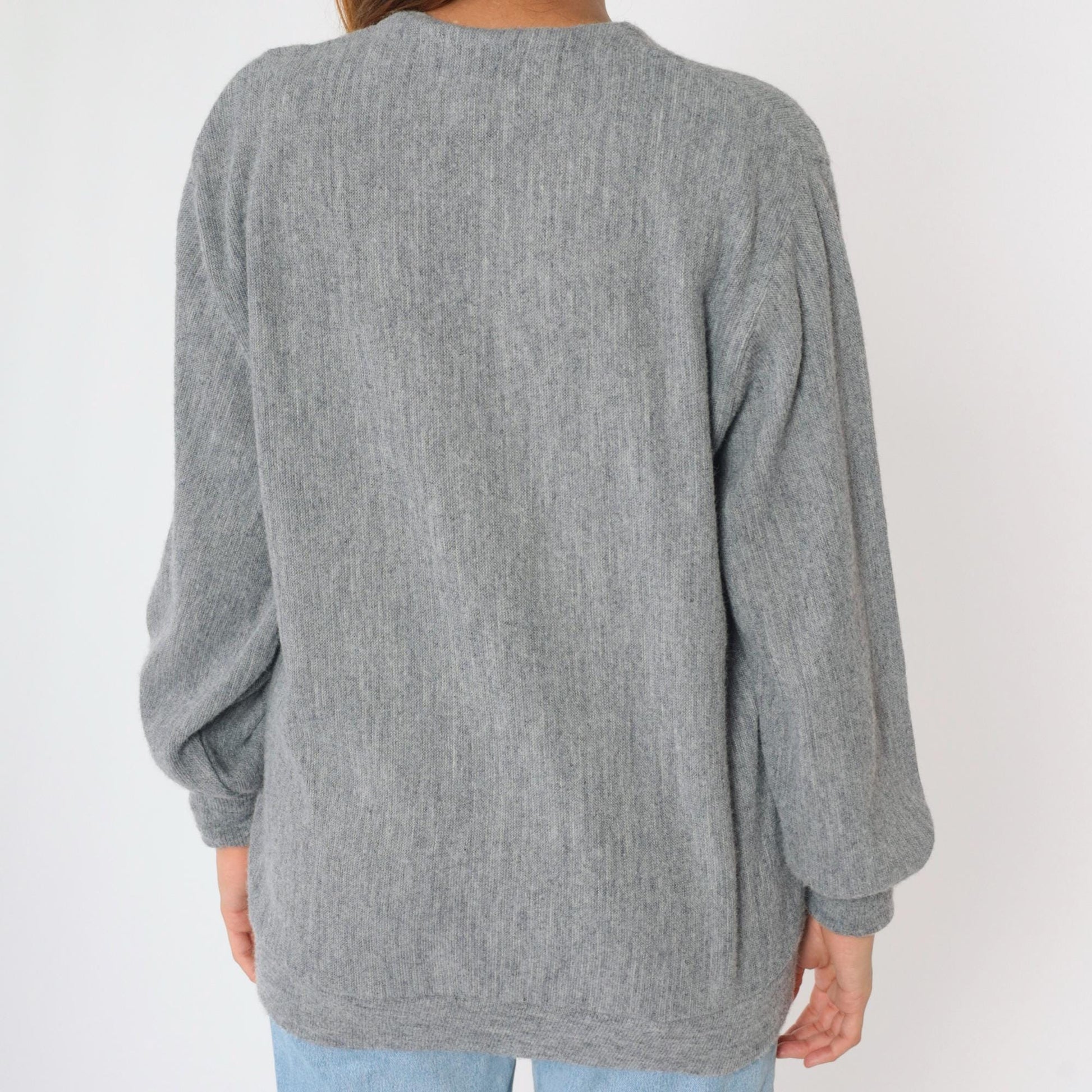 80s The Turtle Sweater Grey Cardigan V-Neck Button-Up Large