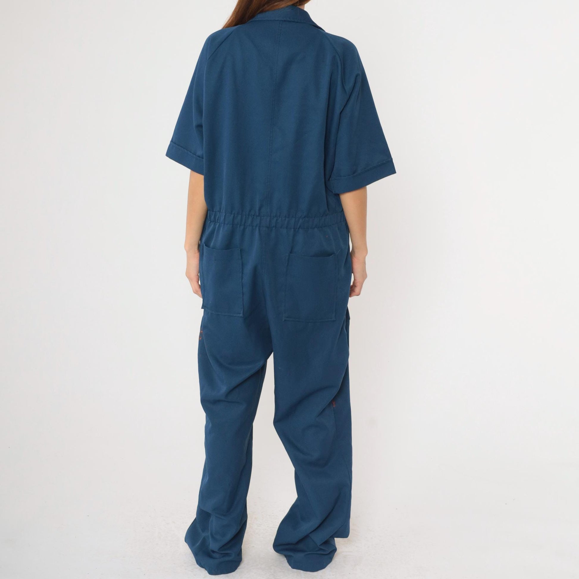 70s Dark Blue Utility Coveralls Straight Leg Zip Boiler Suit Men's Extra Large