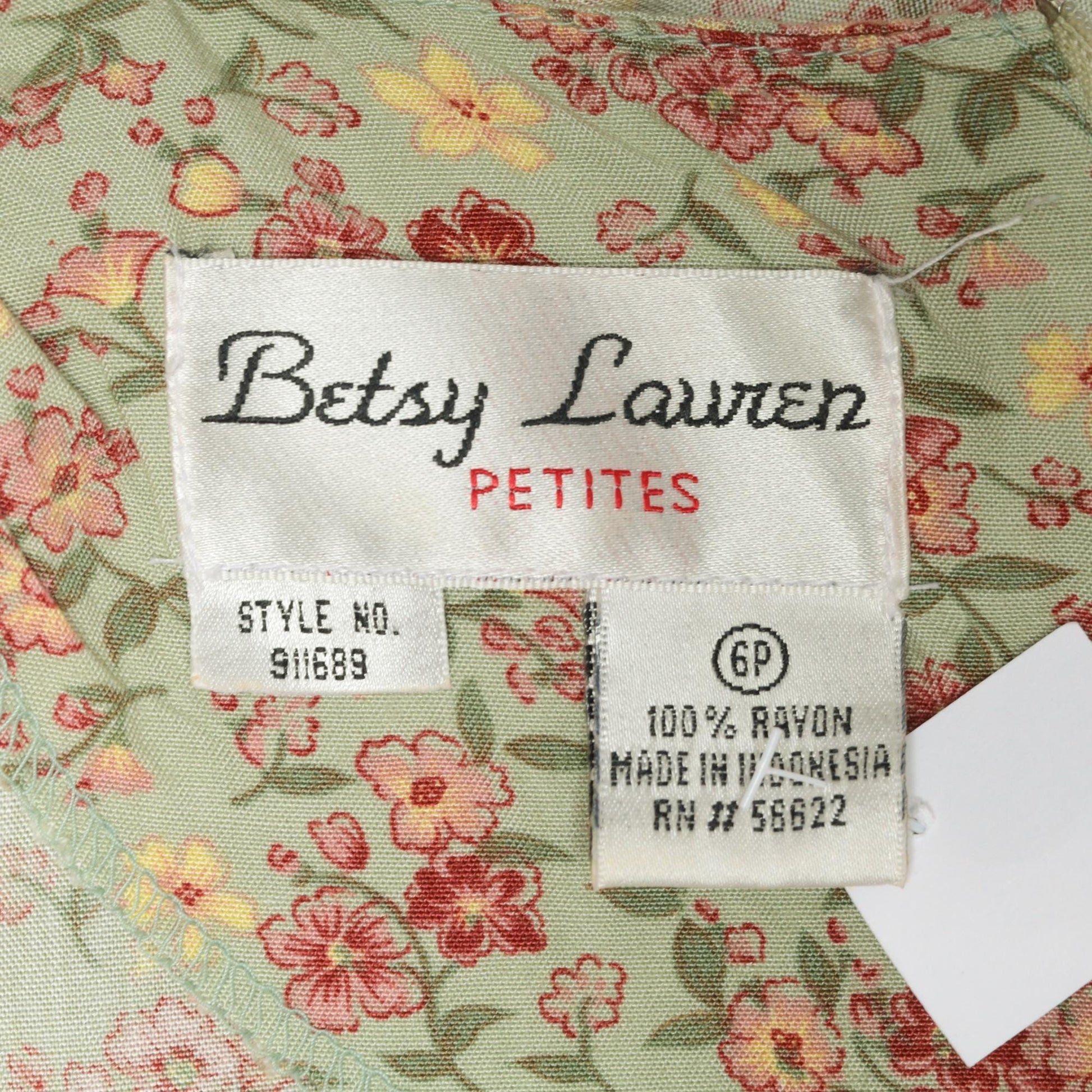 90s Betsy Lauren Petites Floral Midi Dress Pastel Green Pink Pintuck Small