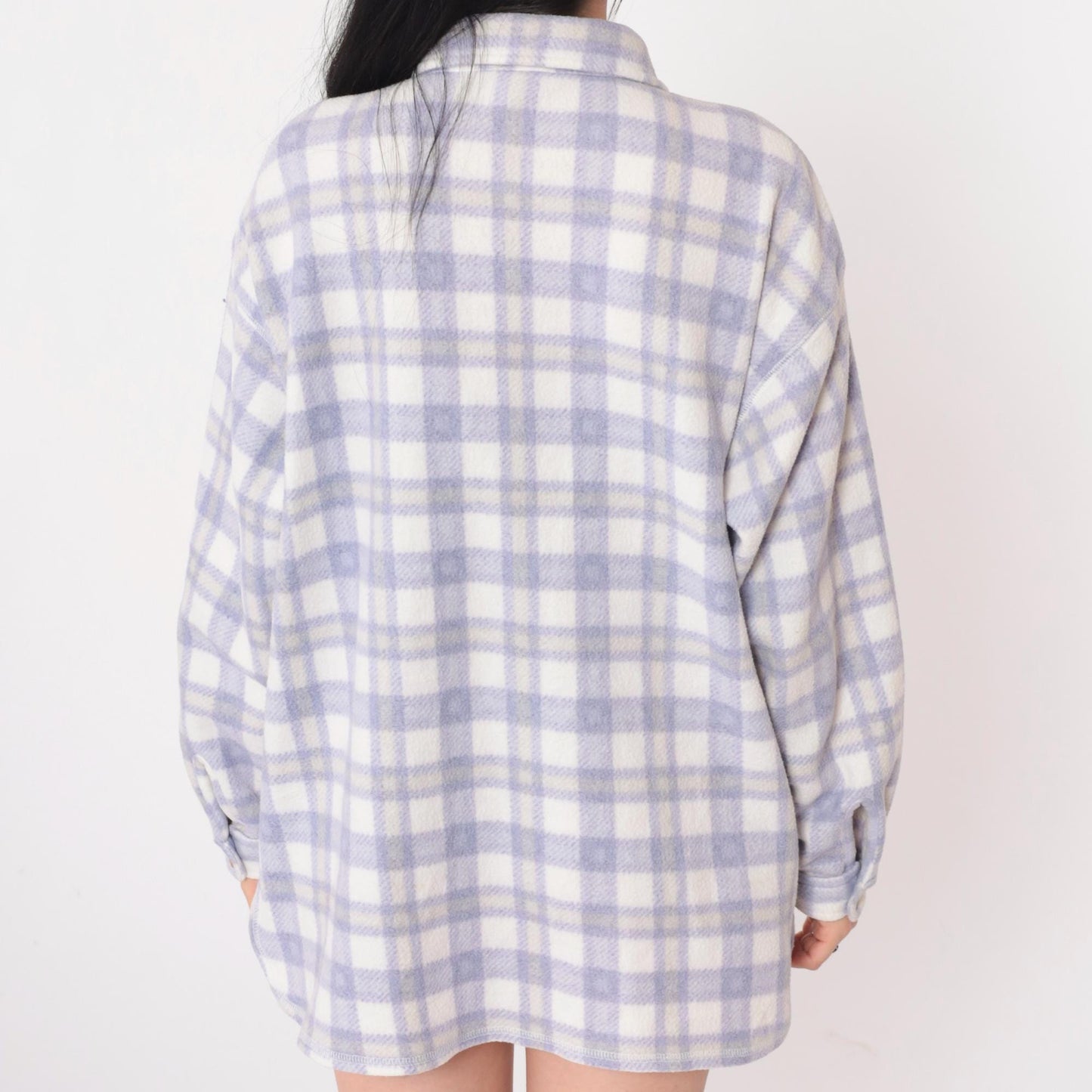 90s Cherokee Plaid Fleece Shirt Jacket Purple White Button Up Large