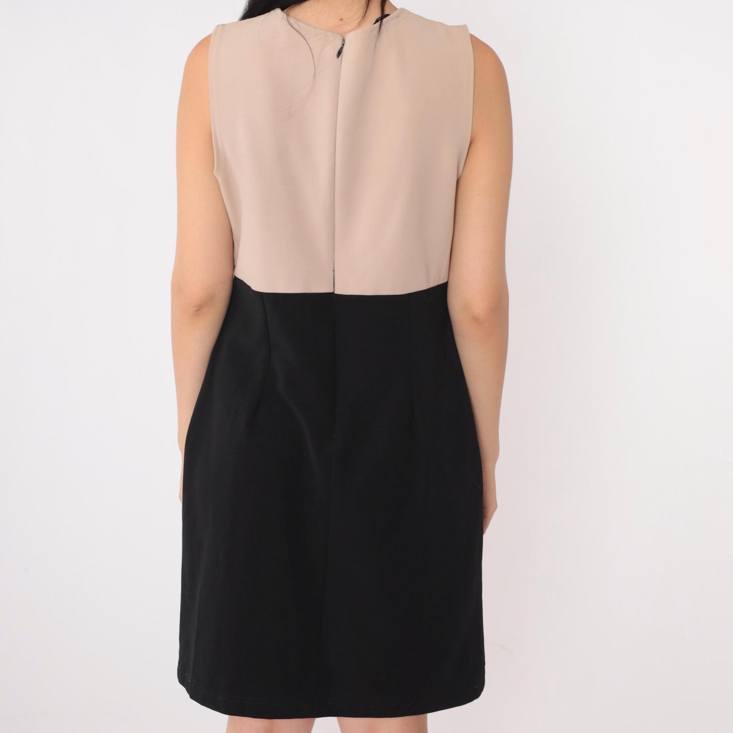 90s Ronni Nicole Petite Color Block Mini Dress Leopard Trim Beige Black Medium
