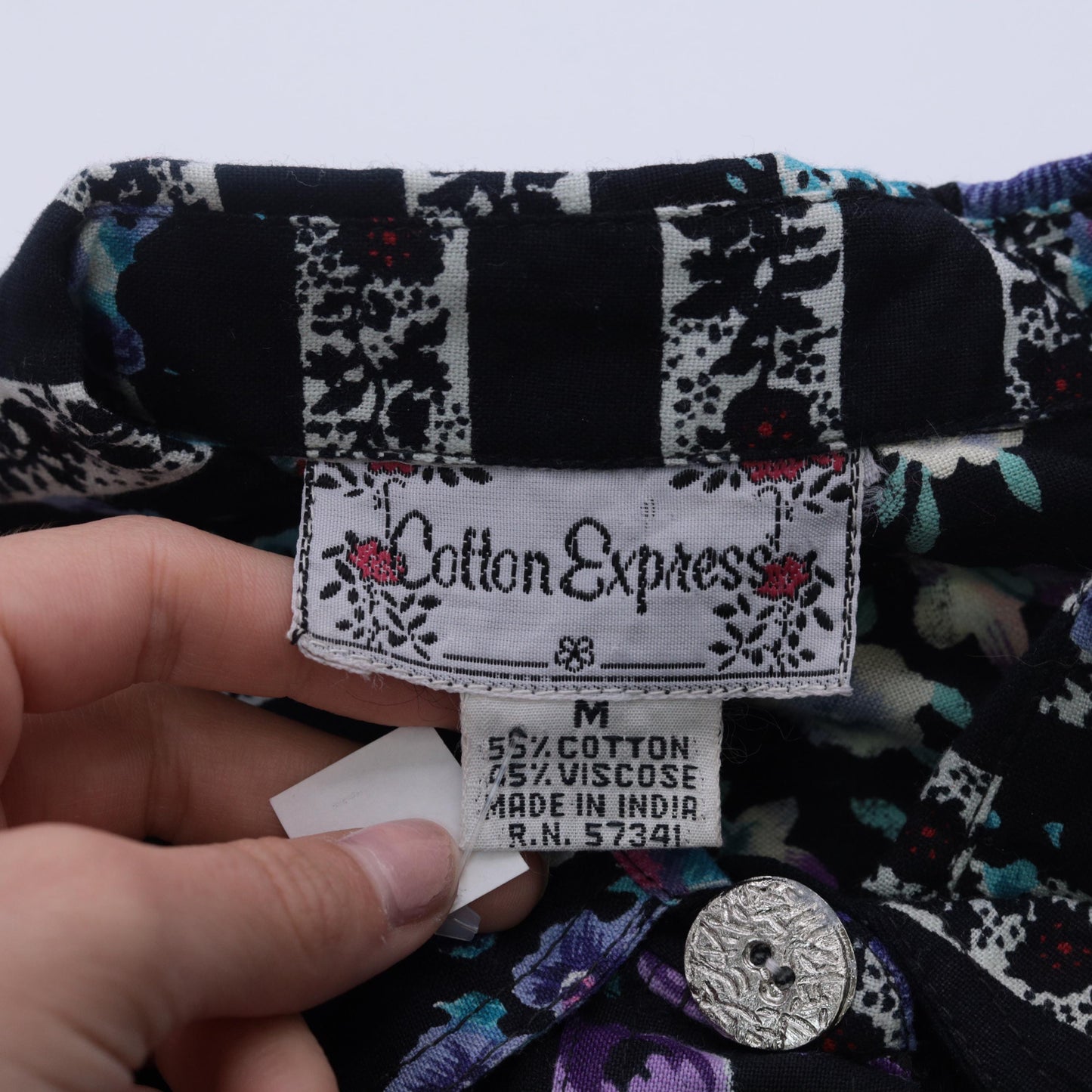 90s Cotton Express Floral Patchwork Crop Top Sleeveless Button-Up Medium