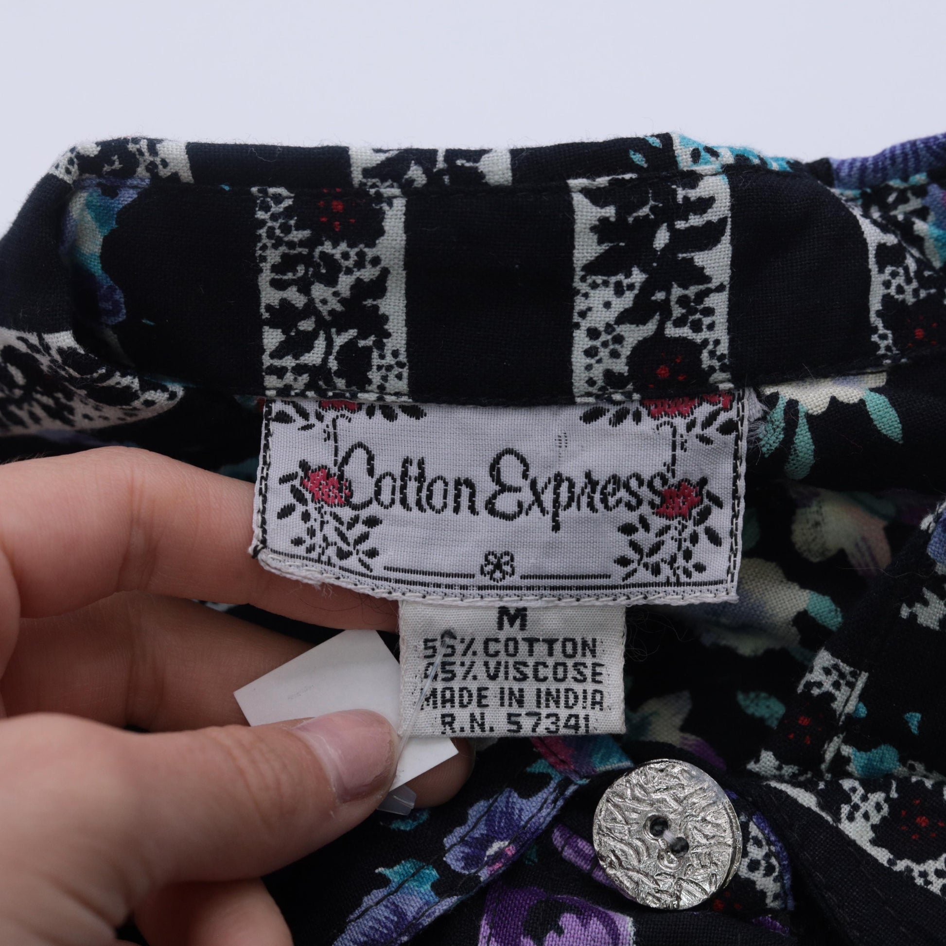 90s Cotton Express Floral Patchwork Crop Top Sleeveless Button-Up Medium