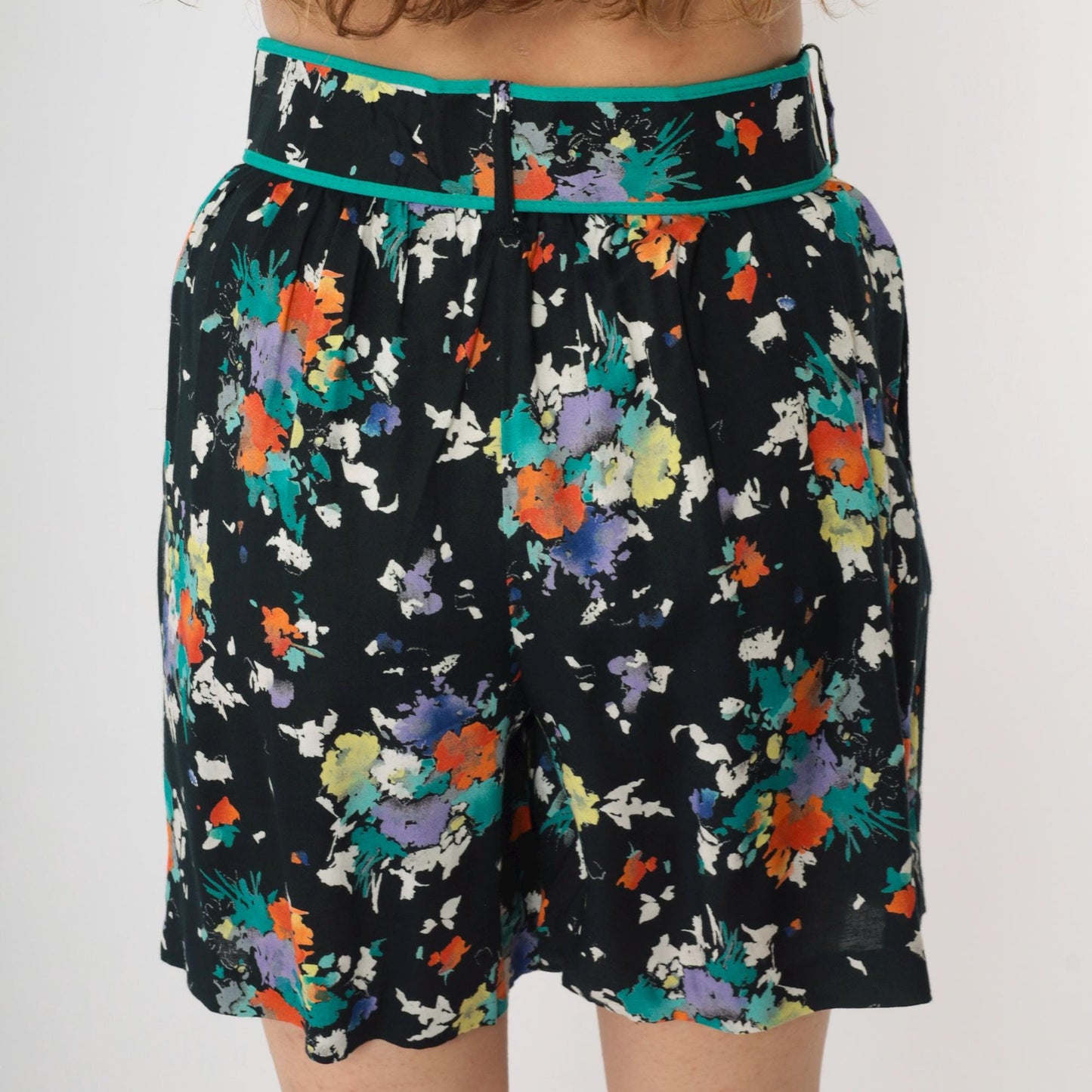 80s Synari Petites Floral Two-Piece Set Jacket Shorts Pleated Small
