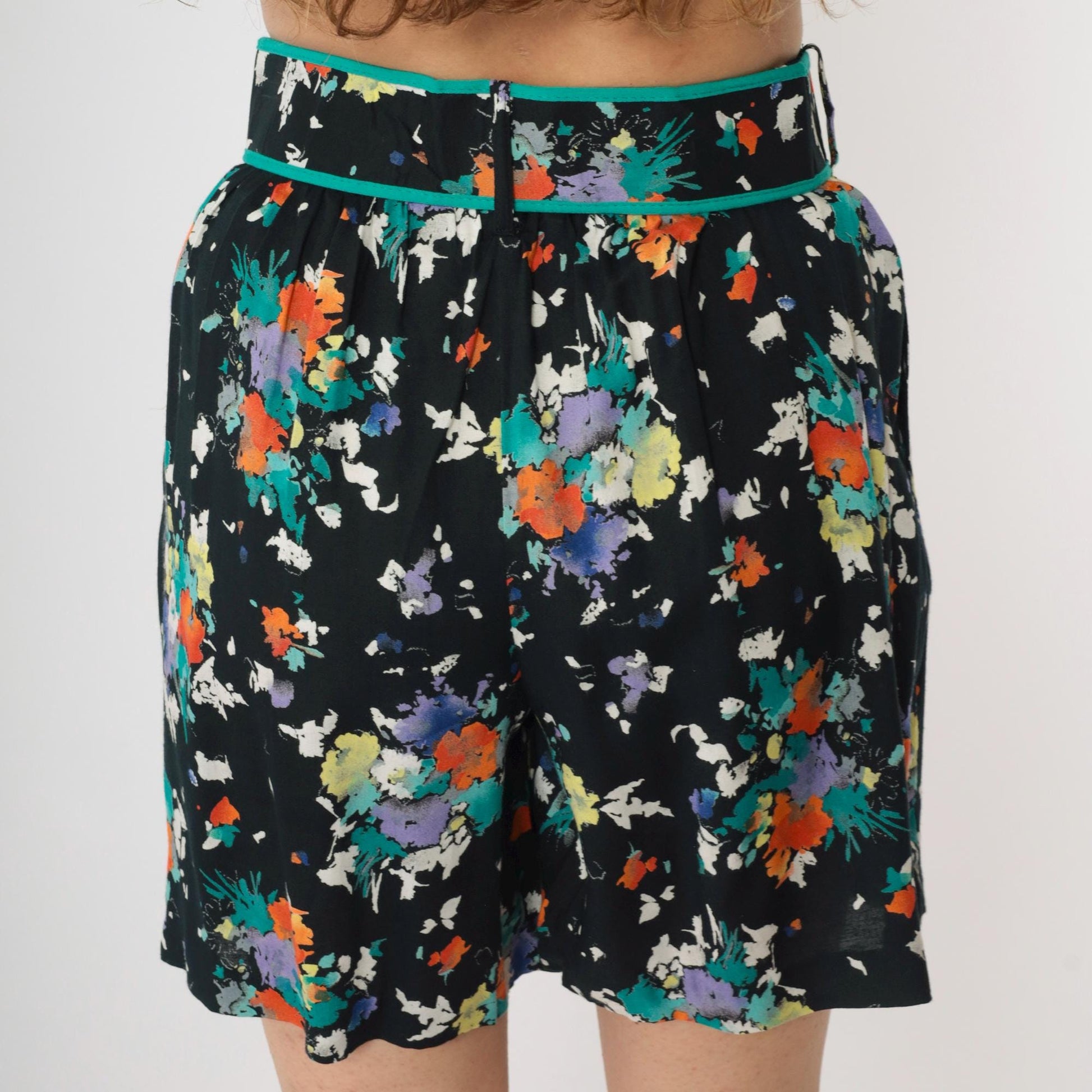 80s Synari Petites Floral Two-Piece Set Jacket Shorts Pleated Small