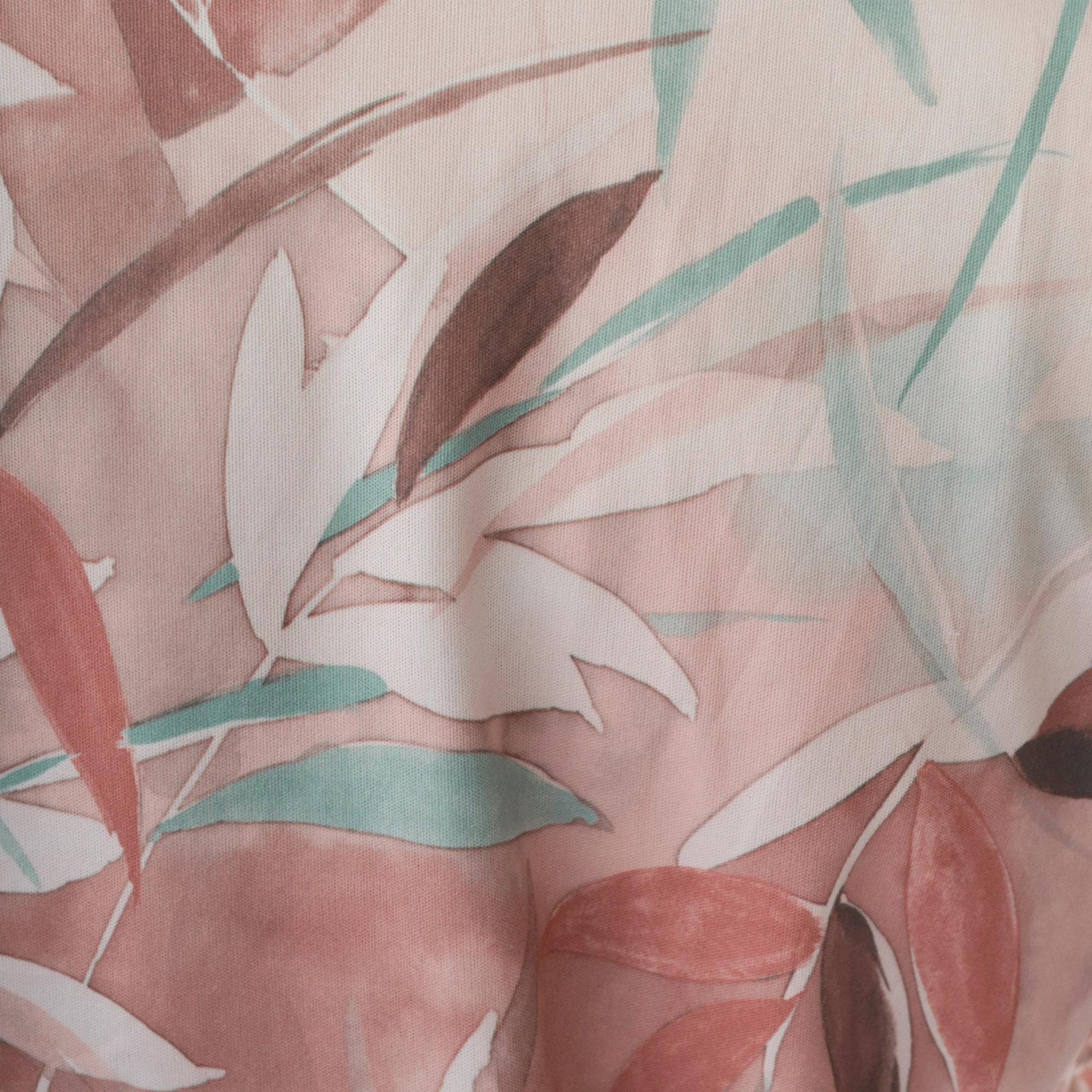 80s Botanical Leaf Print Blouse Pastel Blue Button-Up Collared Shirt Medium