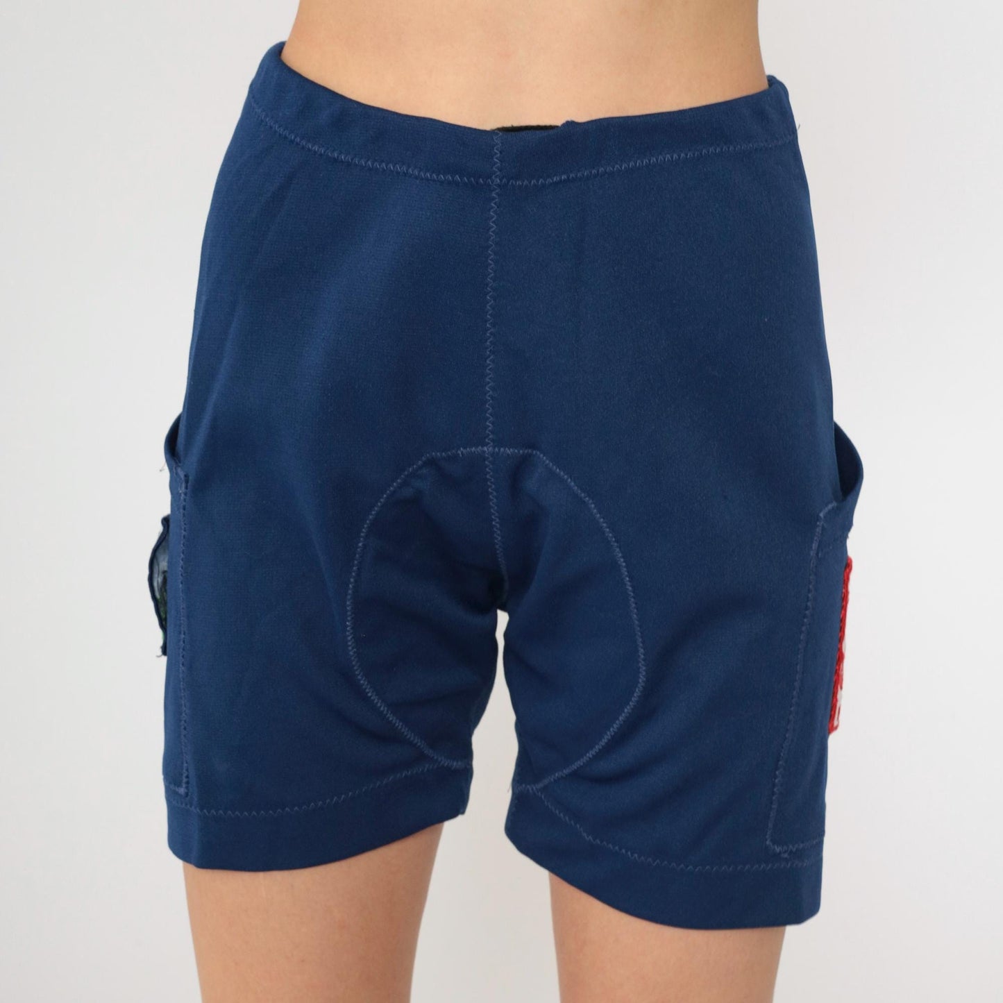 80s Navy Cycling Shorts National Park Patches High Waist Leather Chamois Medium