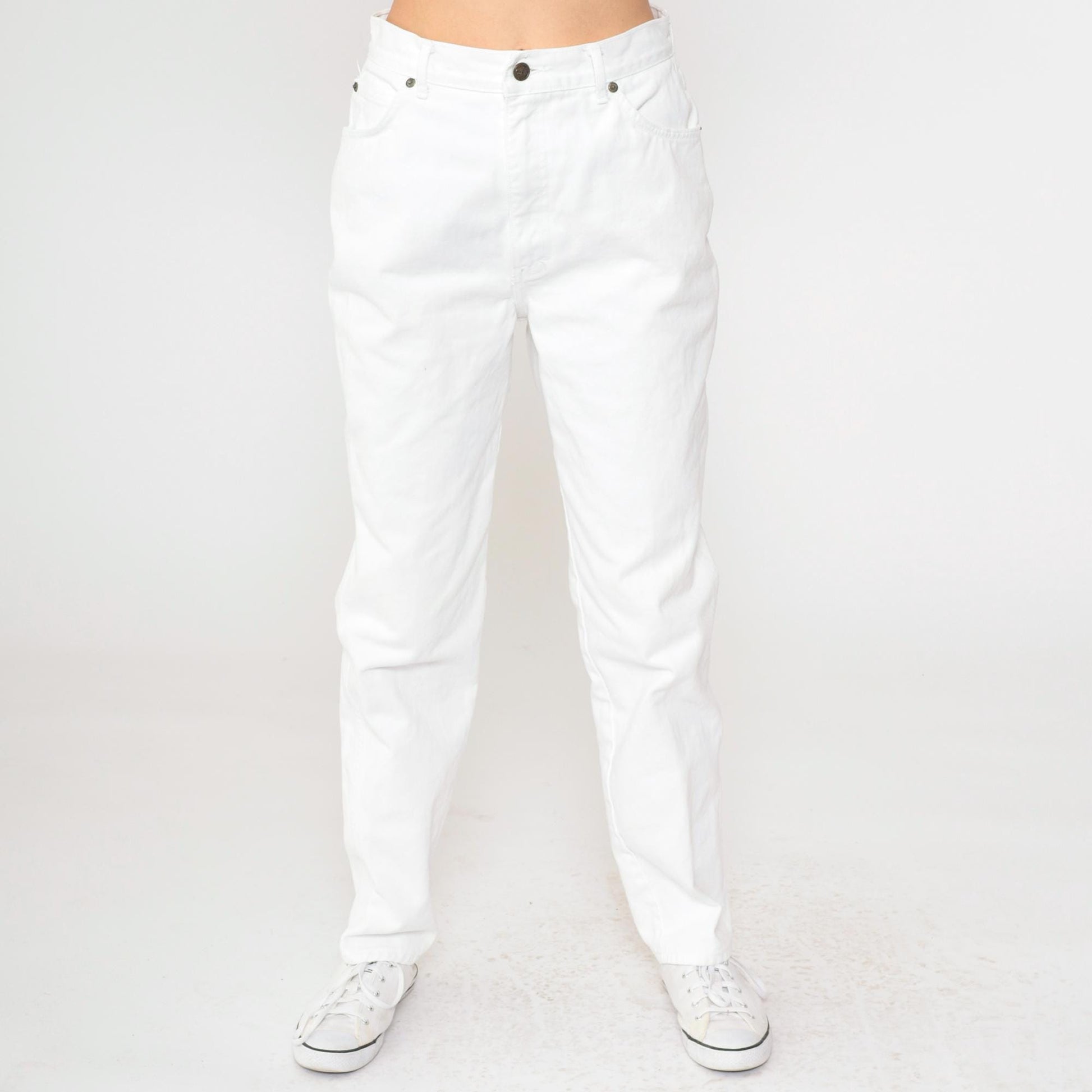 90s White Denim Jeans High Waist Straight Leg Mom Jeans Medium 8