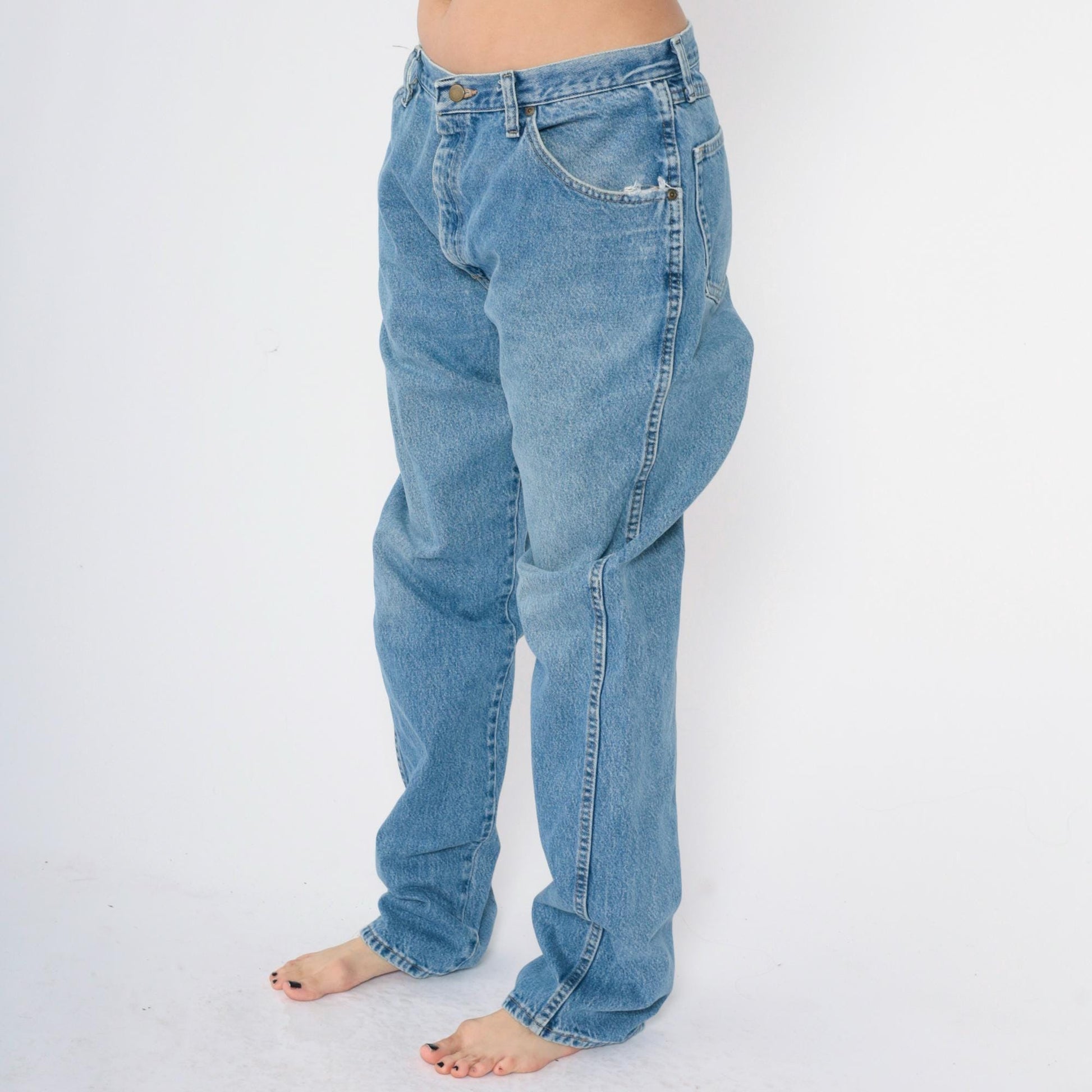00s Wrangler High Rise Straight Leg Jeans Blue Denim Men's 36x36