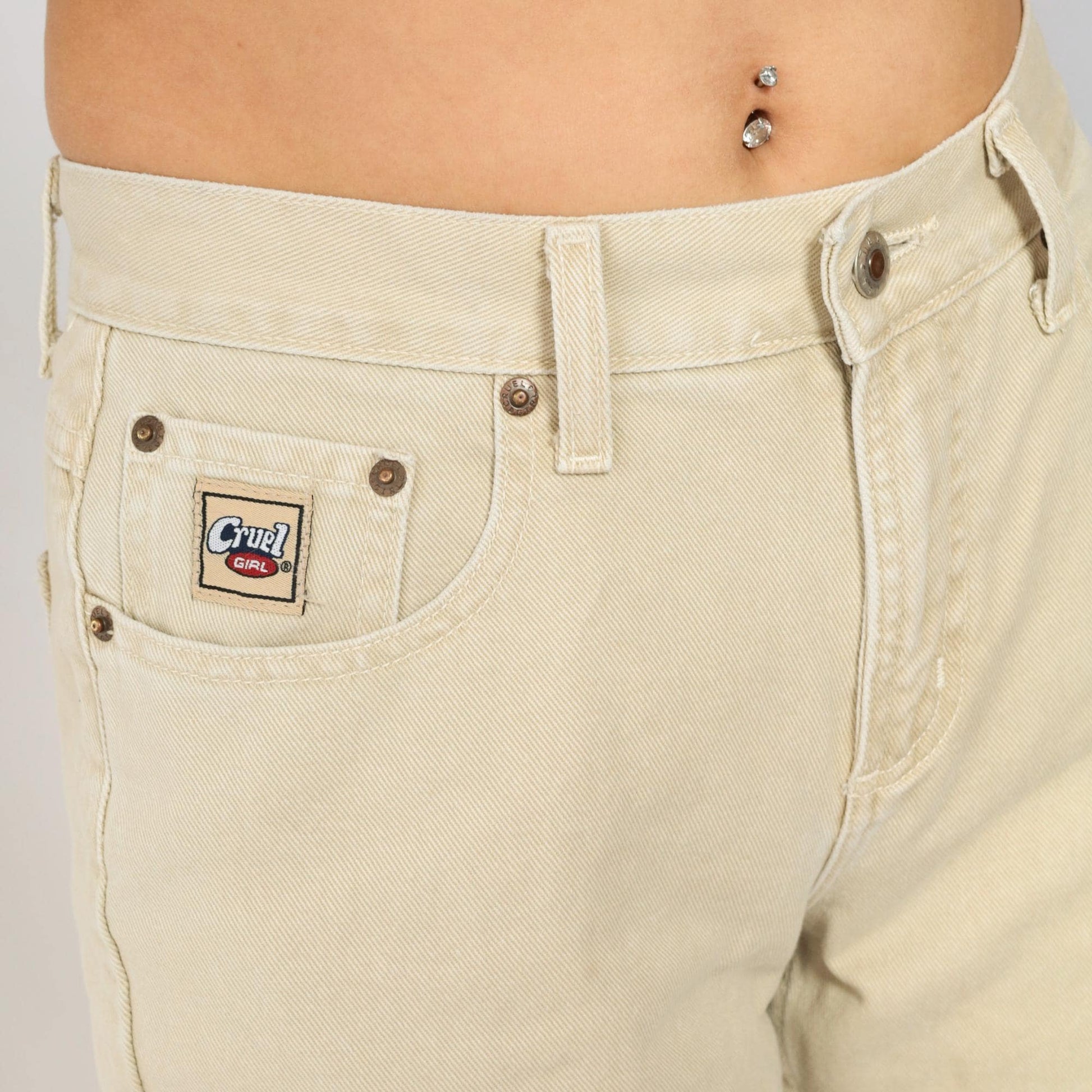 Y2K Cruel Girl Beige Denim Bootcut Jeans High Waisted Western Small 7