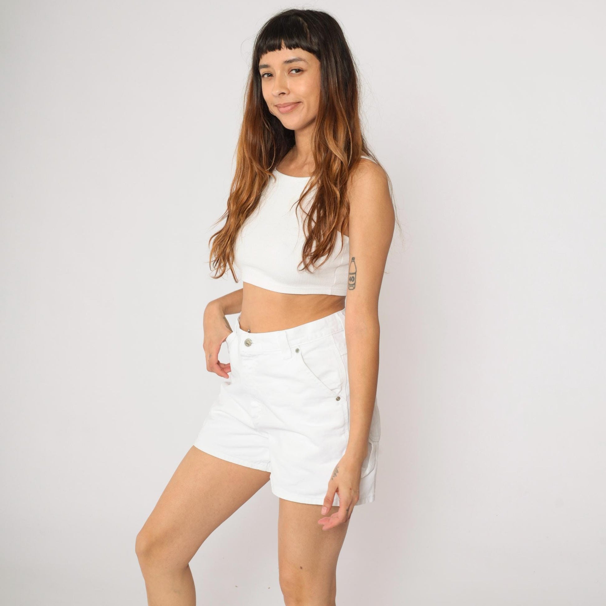 90s Lee White Denim Shorts High Waist Hammer Loop Medium 8