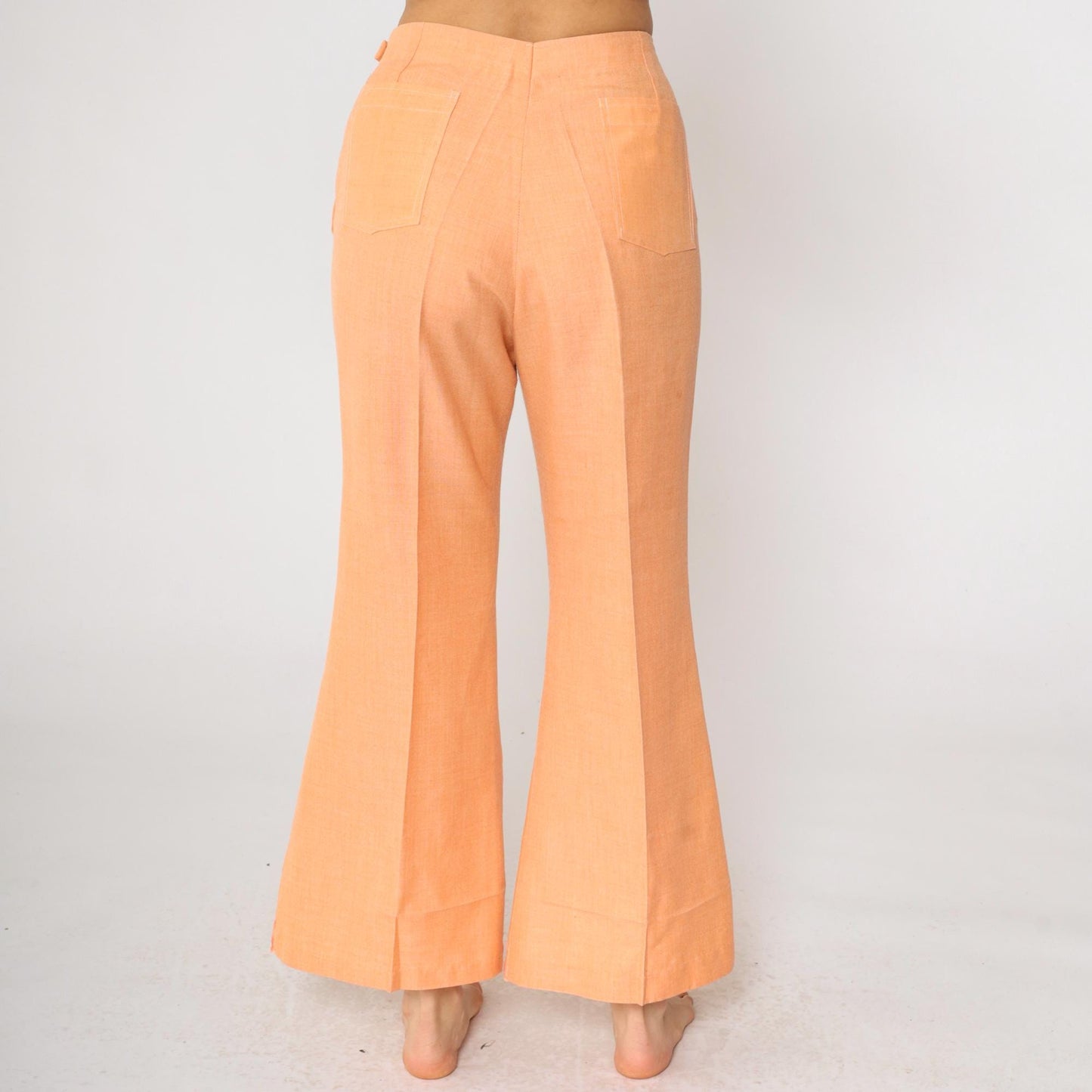 70s Orange Lace Cutwork Bell Bottom Pants High Rise Flared Small
