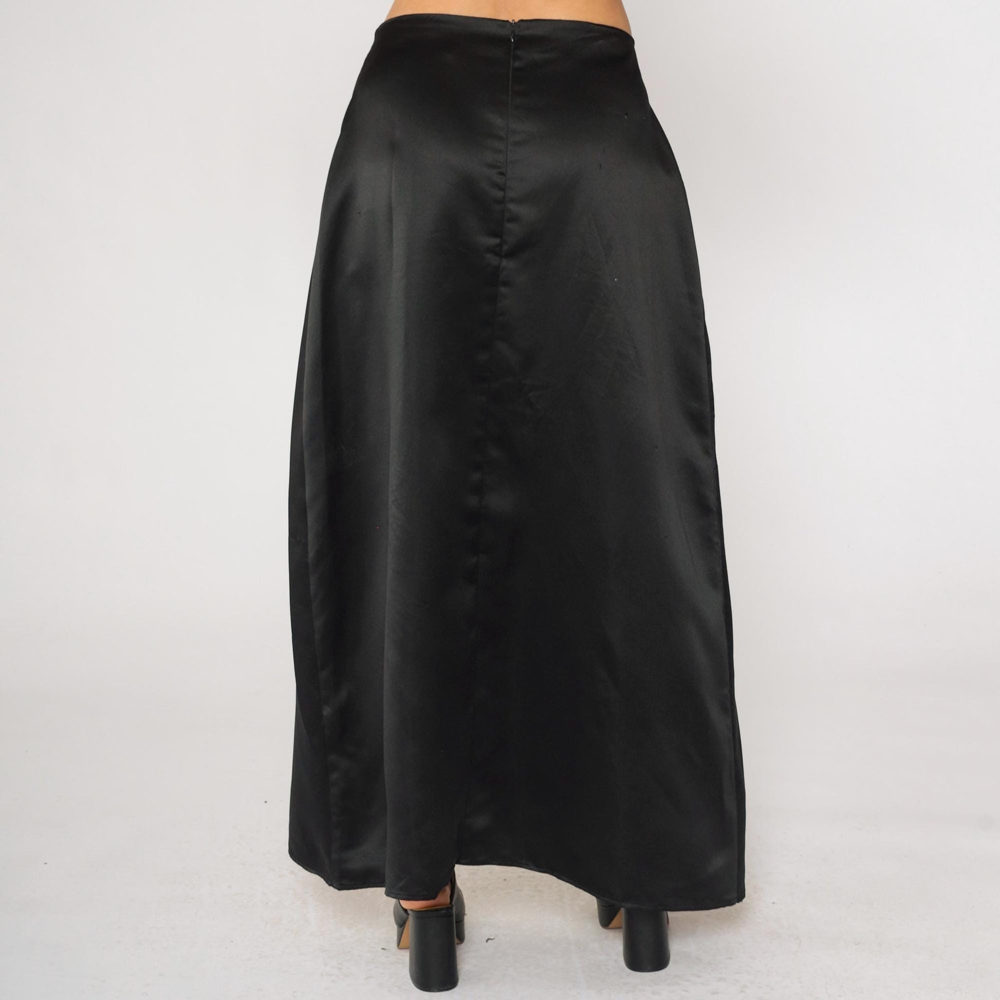 Black Satin Maxi Skirt High Waisted A-Line Column Southeastern Performance Apparel Size 14