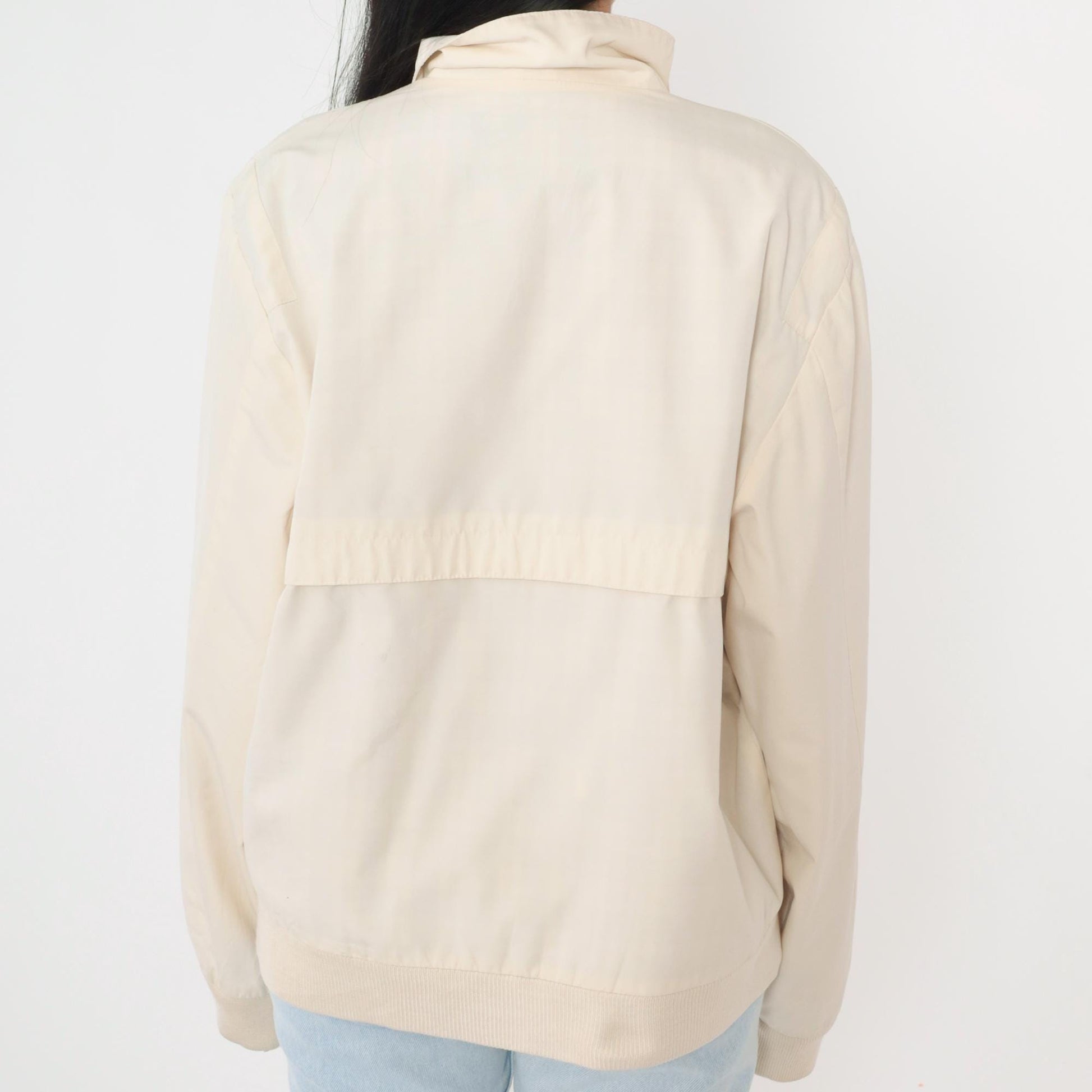 80s Christopher Rand Cream Windbreaker Jacket Plaid Lined Knit Cuff Medium
