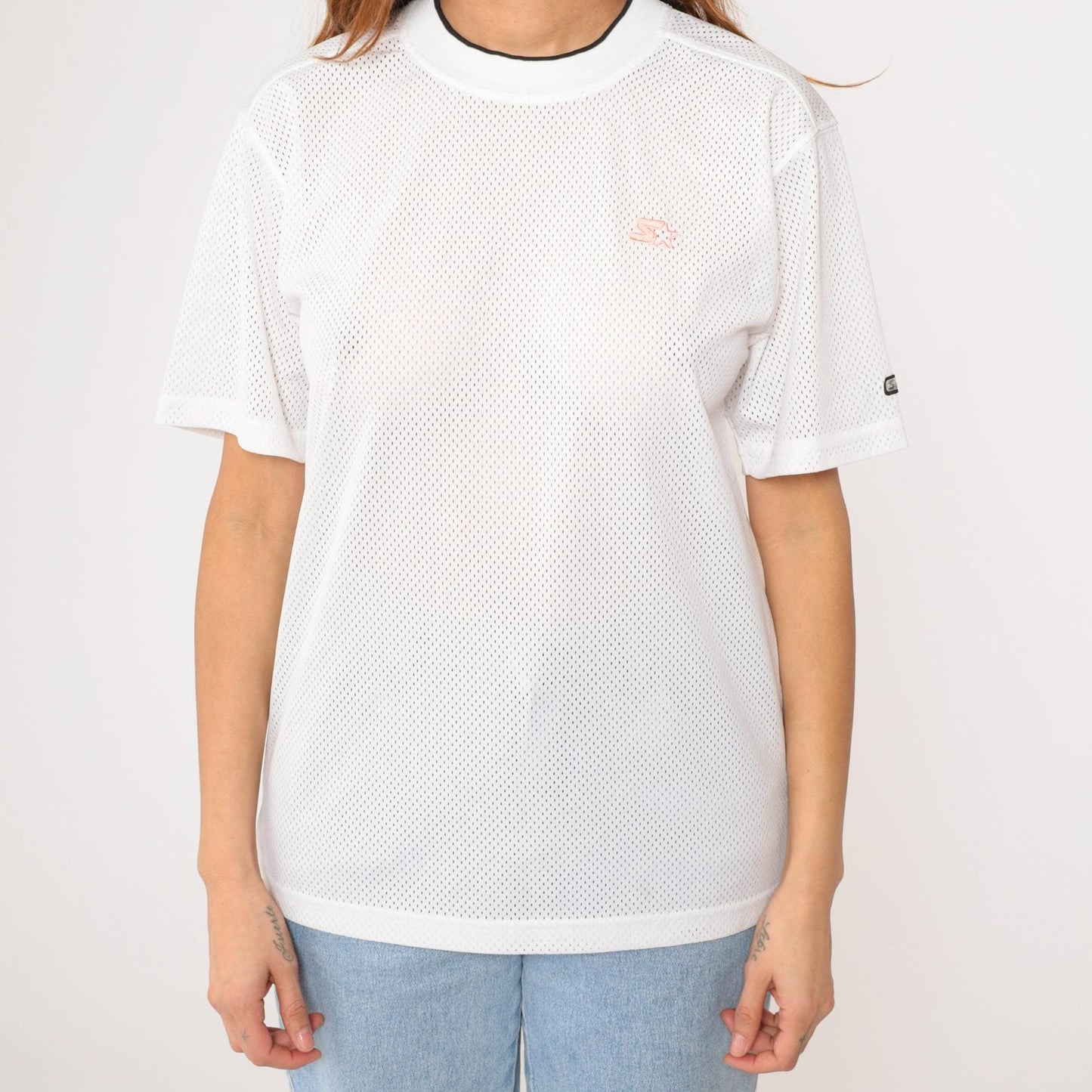90s Starter White Mesh Jersey Ringer Crewneck Medium