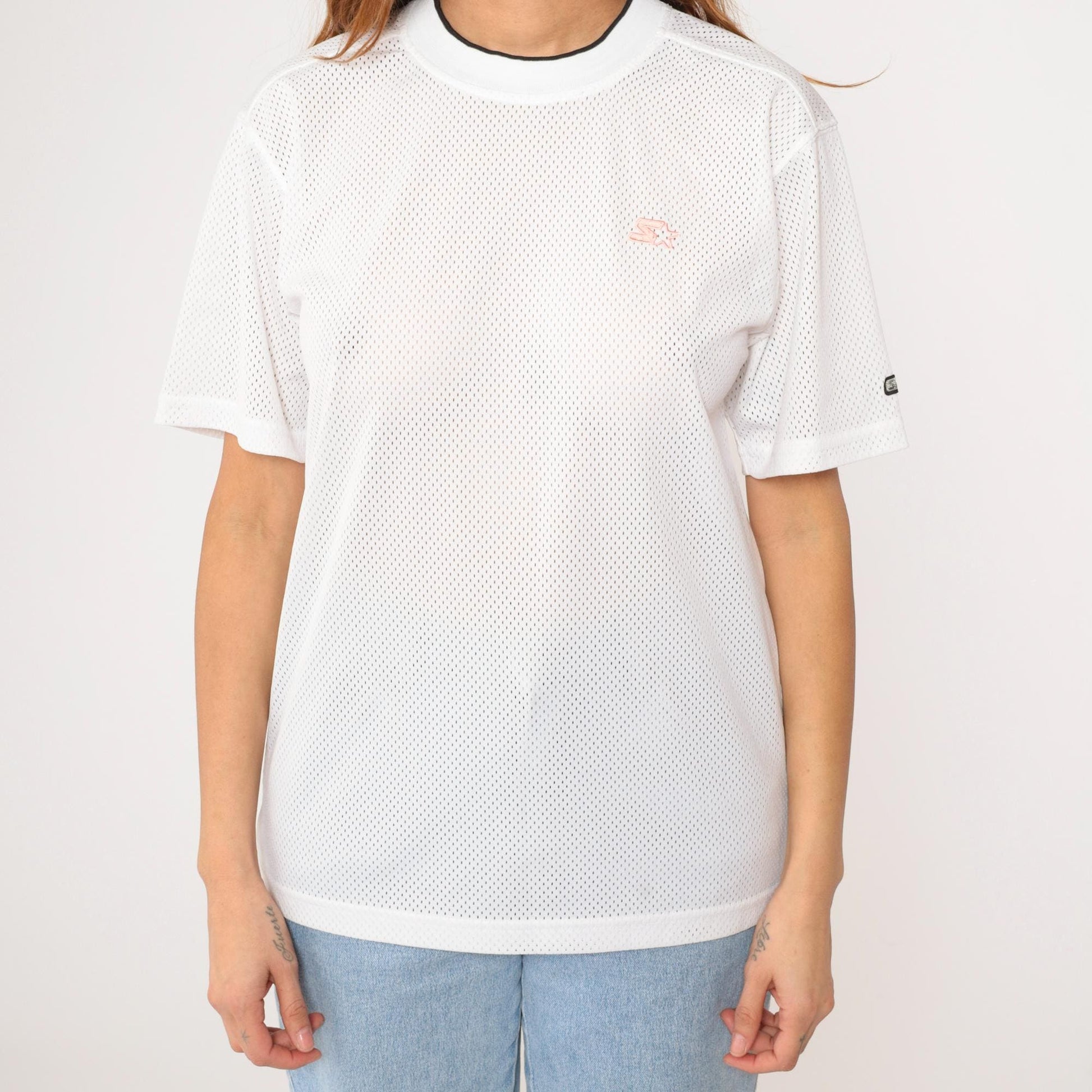 90s Starter White Mesh Jersey Ringer Crewneck Medium