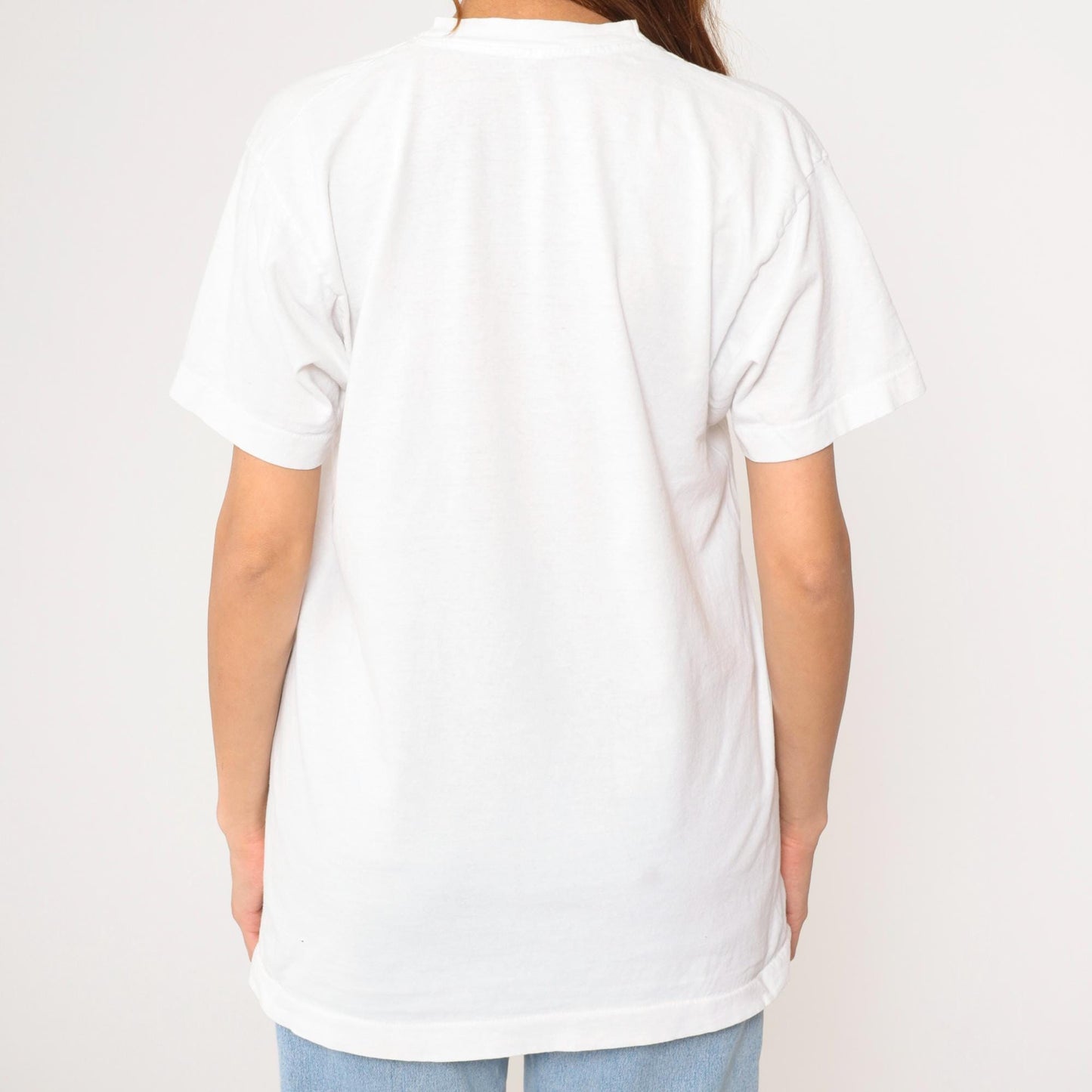 90s Fruit of the Loom Plain White Crewneck T-Shirt Cotton Medium