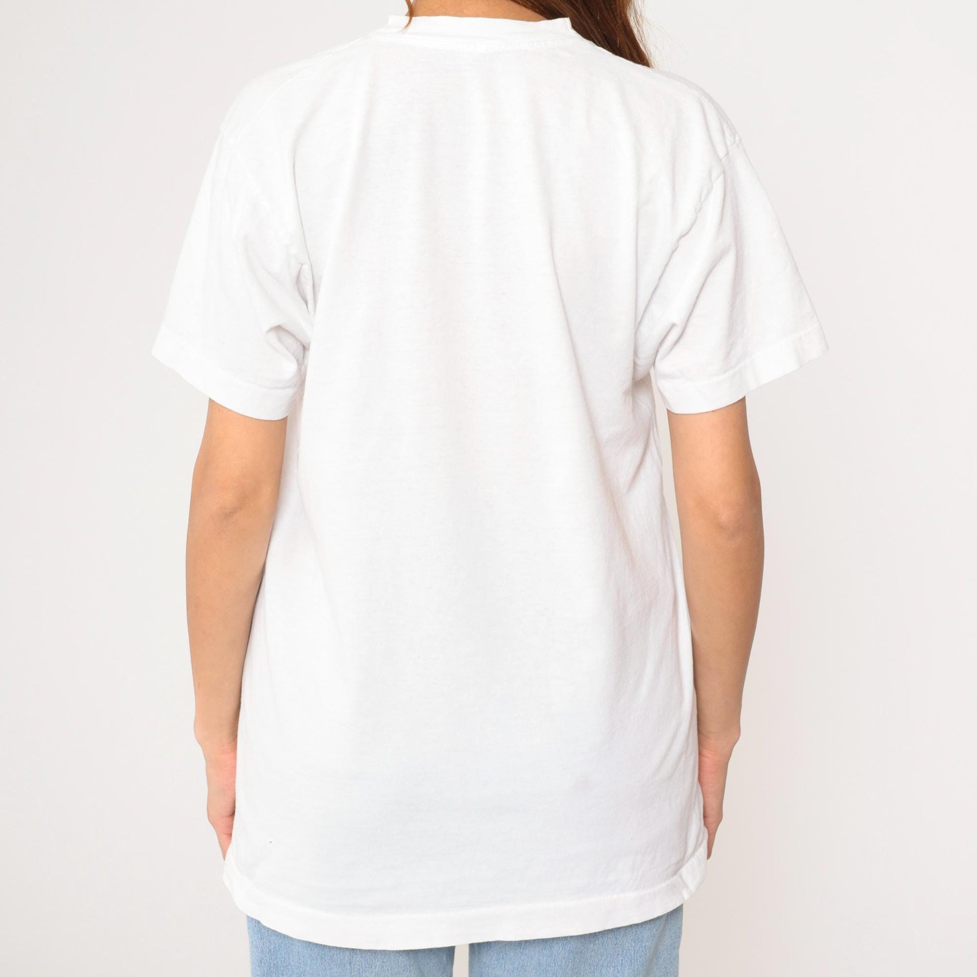 90s Fruit of the Loom Plain White Crewneck T-Shirt Cotton Medium