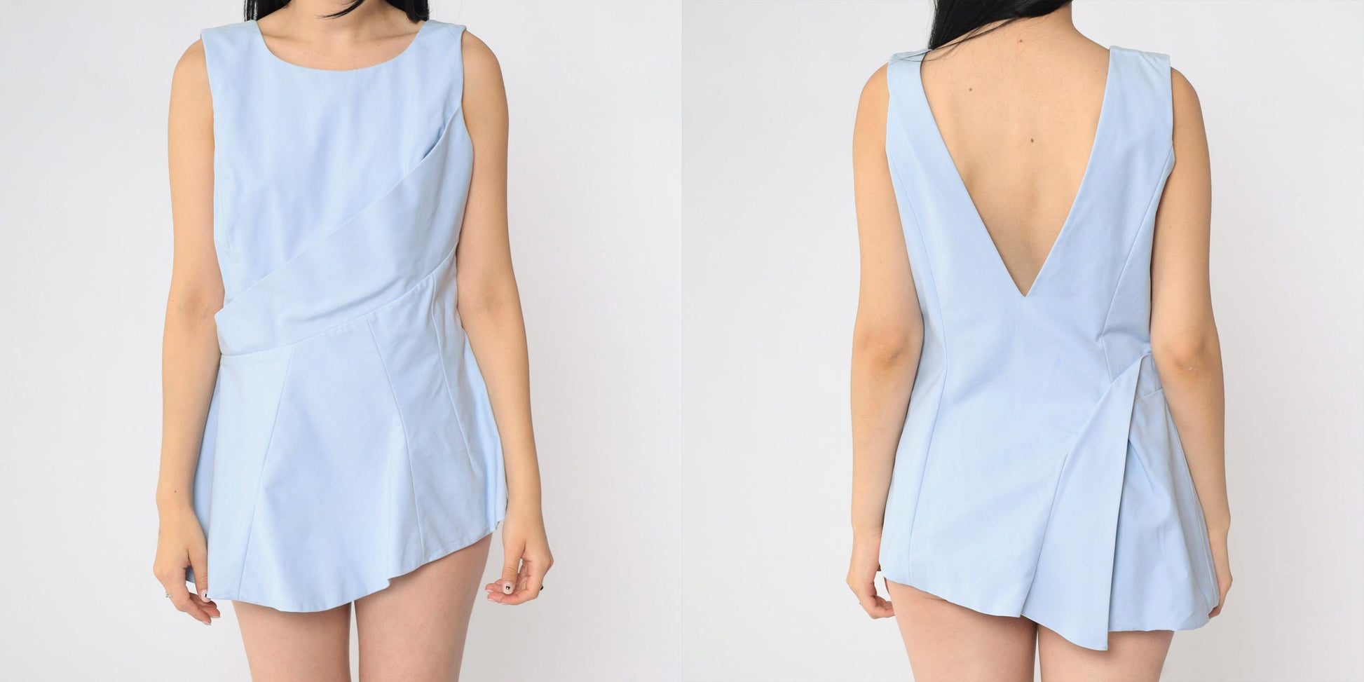 Christian Dior Blue Skater Mini Dress V-Back Jewel Neck Medium M