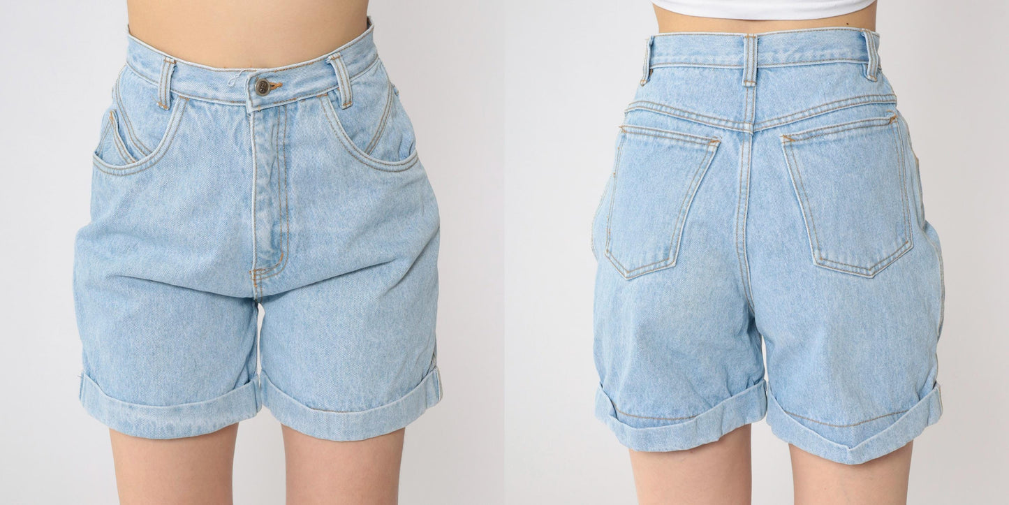 90s Rio Light Wash Cuffed High-Waisted Denim Shorts Extra Small XS