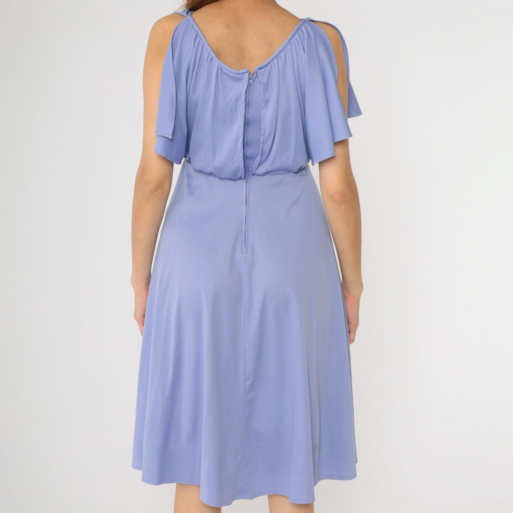 70s Lavender Disco Midi Dress High Elastic Waist Flutter Sleeve Small