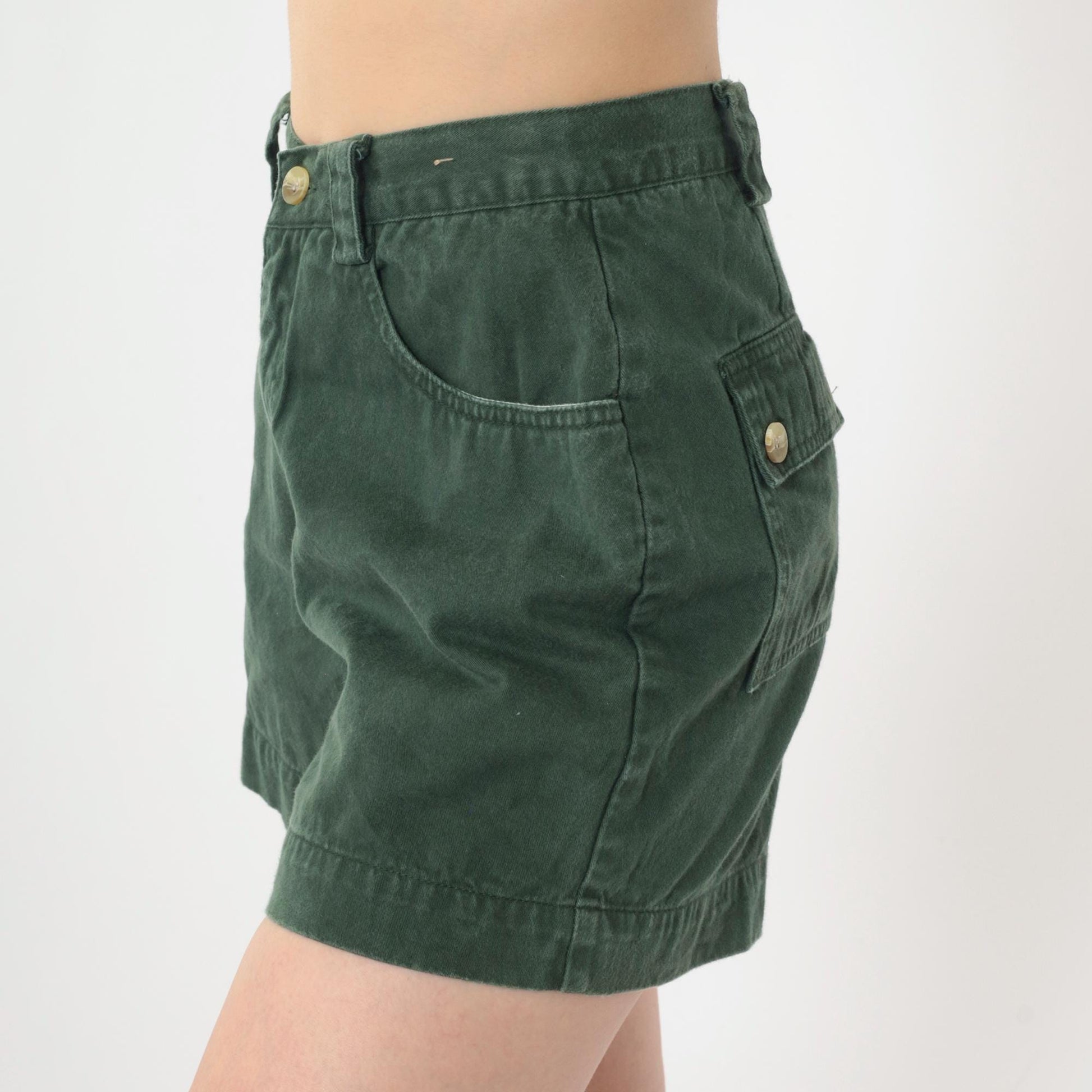 90s Dark Green Cotton Cargo Shorts High Waist Utility Pockets Small 3