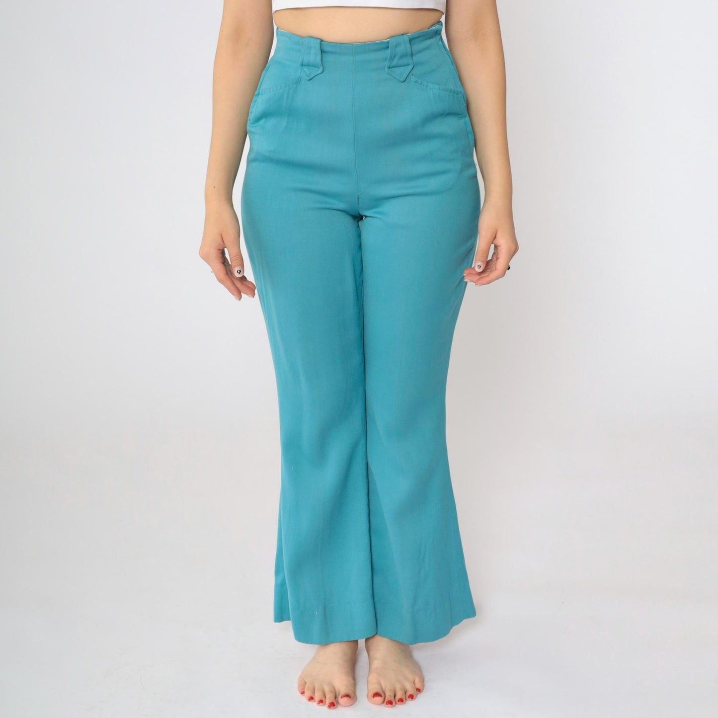 1950s Hillbilly Westerns Turquoise Leather Fringe Two-Piece Set Extra Small