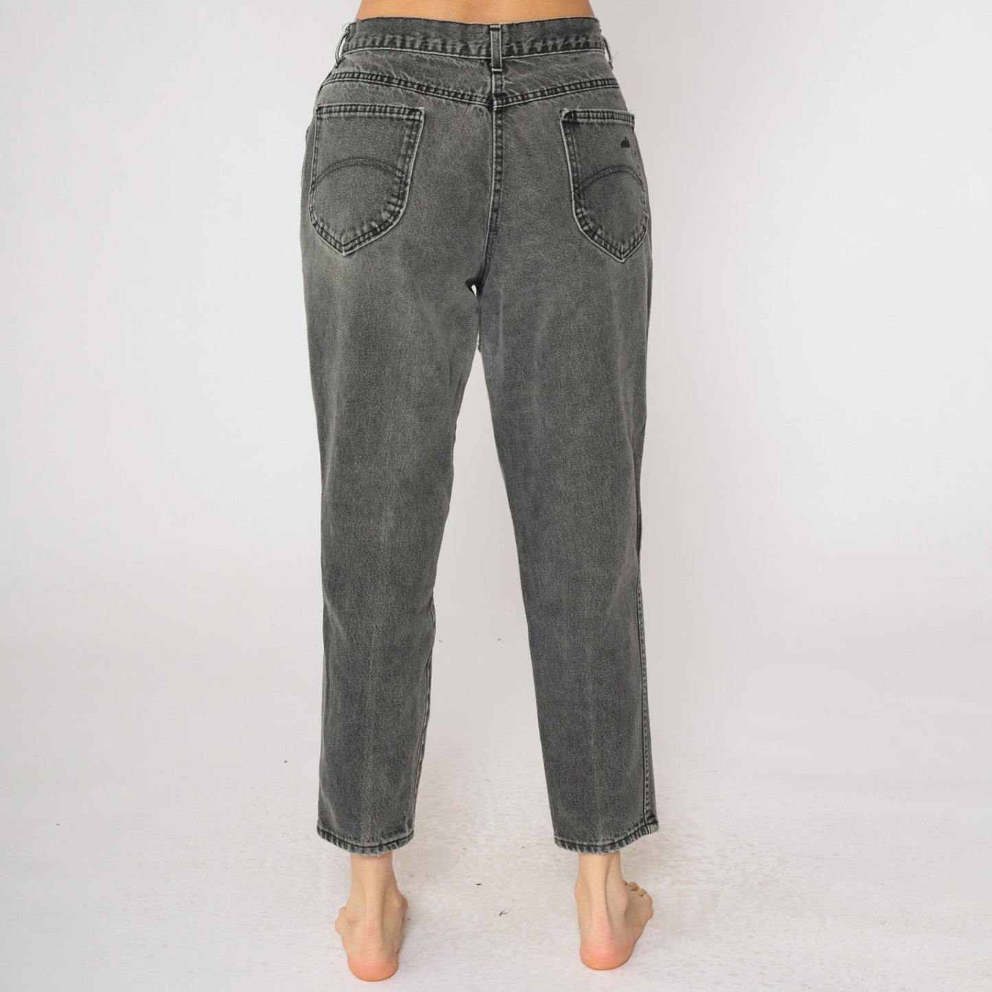 90s Chic Faded Black High-Waisted Tapered Jeans Medium