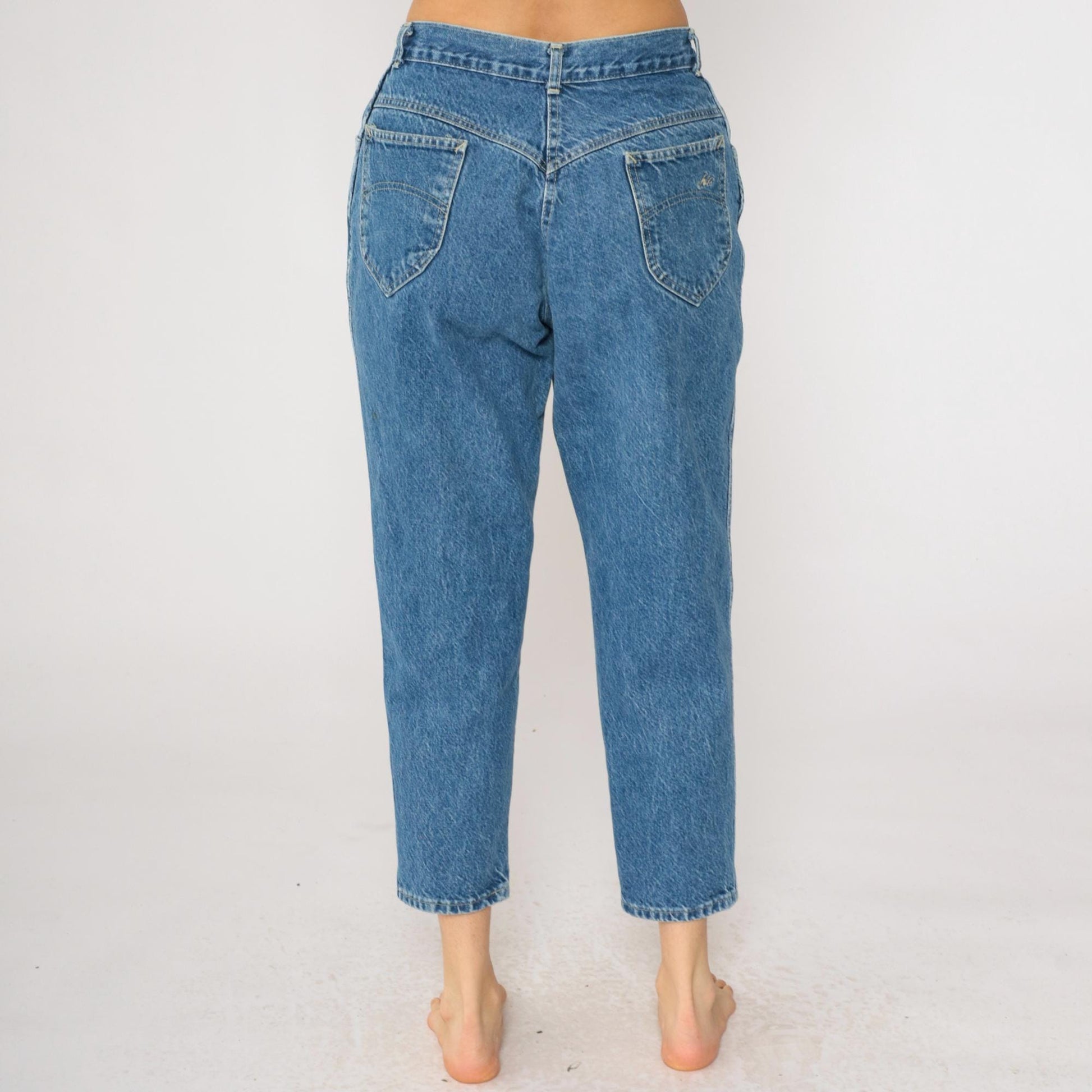 80s Chic High-Waisted Cropped Tapered Jeans Blue Denim Medium