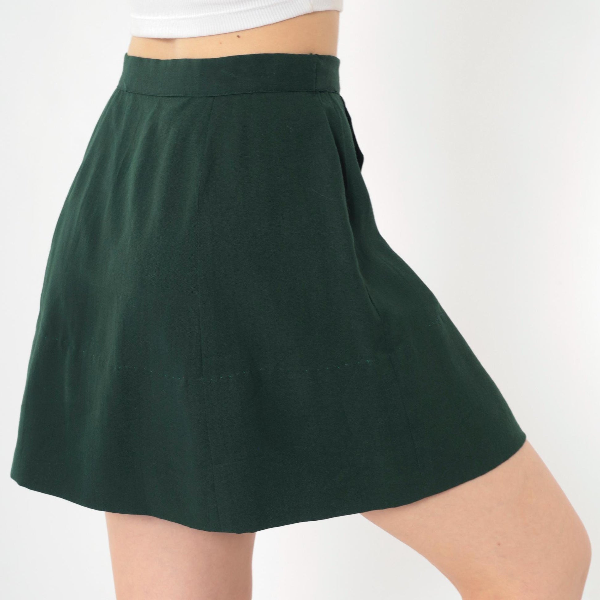1960s Girl Scout Cadette A-Line Skirt Dark Green Mini Extra Small