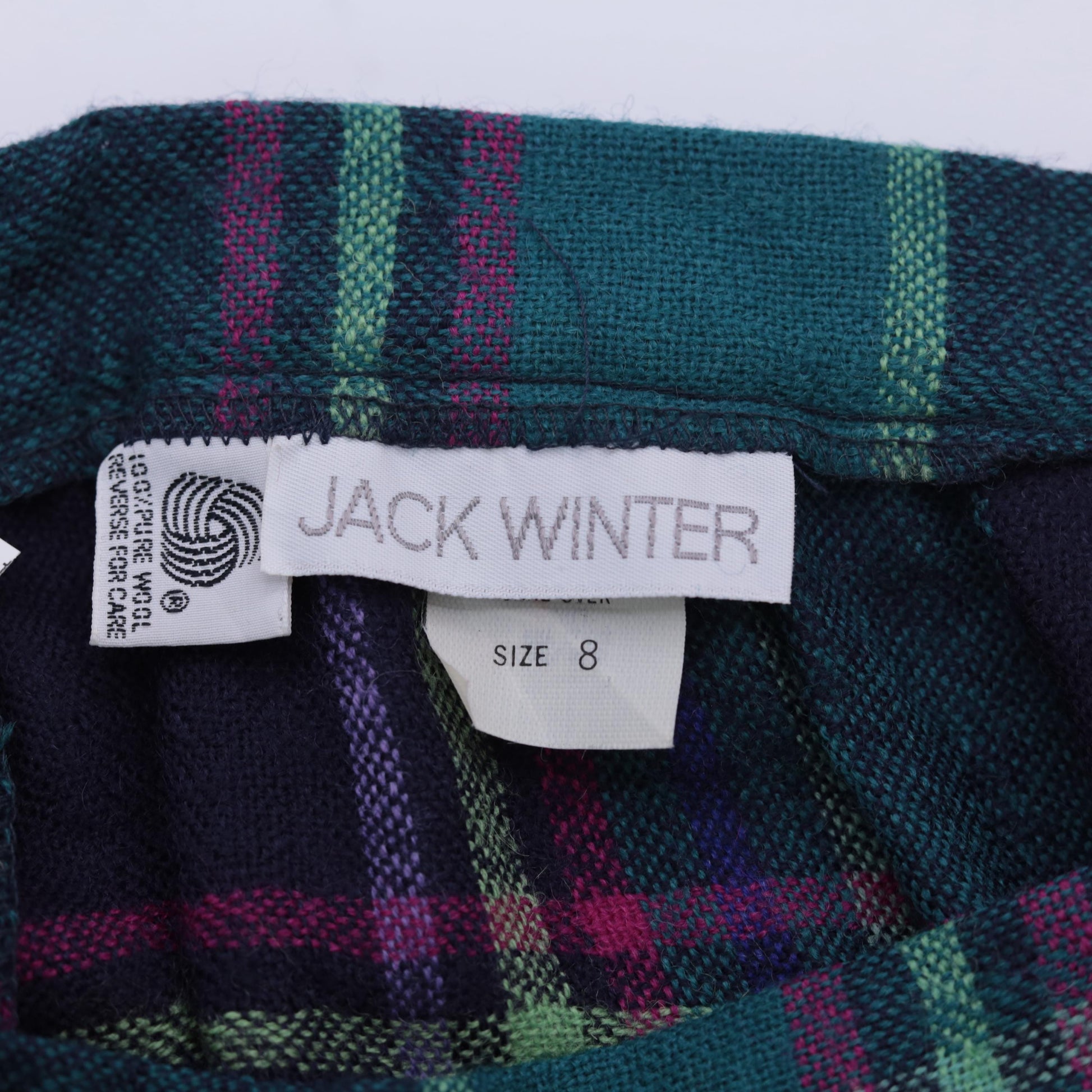 80s Jack Winter Pleated Plaid Wool Midi Skirt Teal Pink High Waist Small