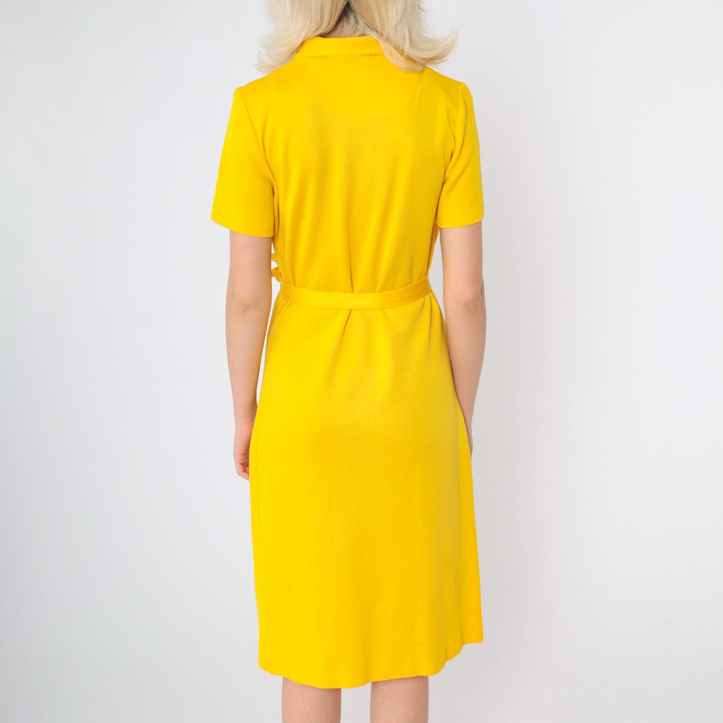 60s Mod Yellow Shift Dress Button Front Knee Length Medium M