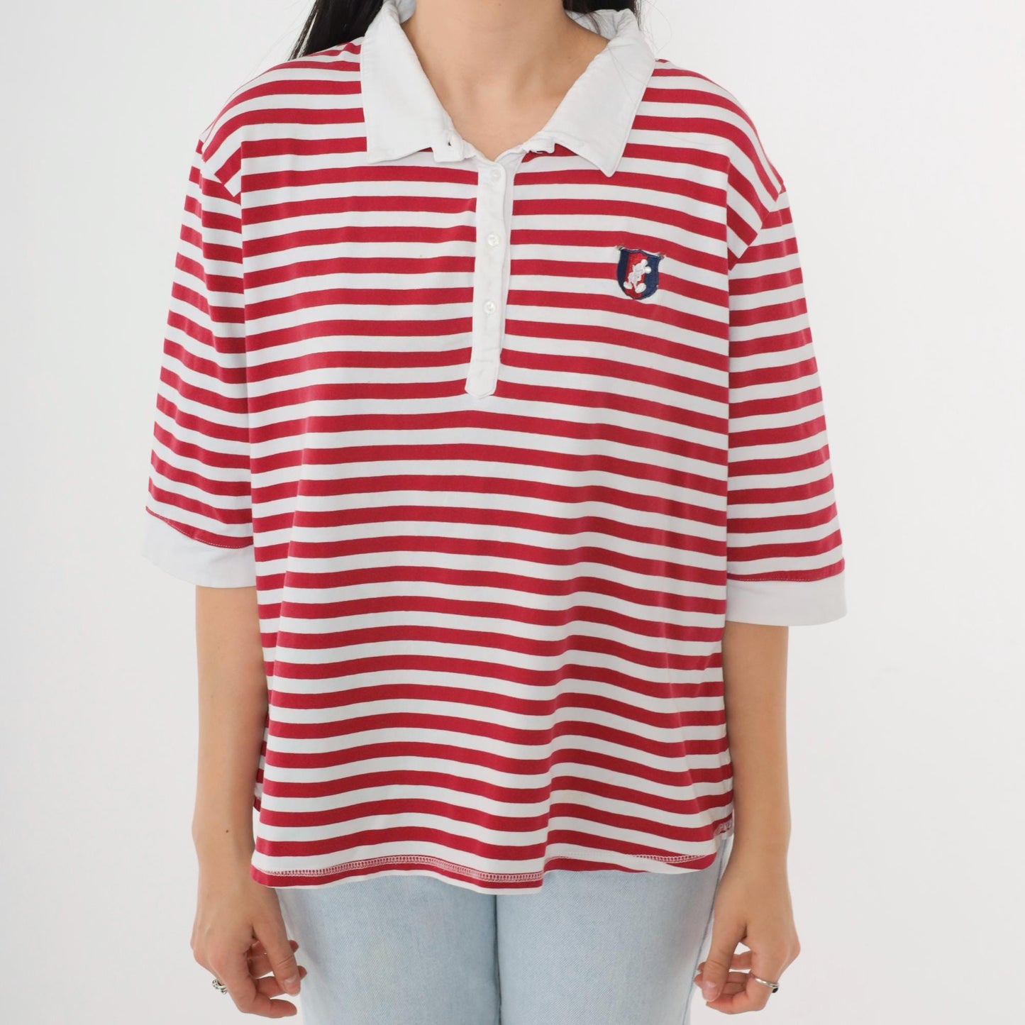 Y2K Mickey Mouse Walt Disney World Polo Shirt Red White Striped Plus Size XXL