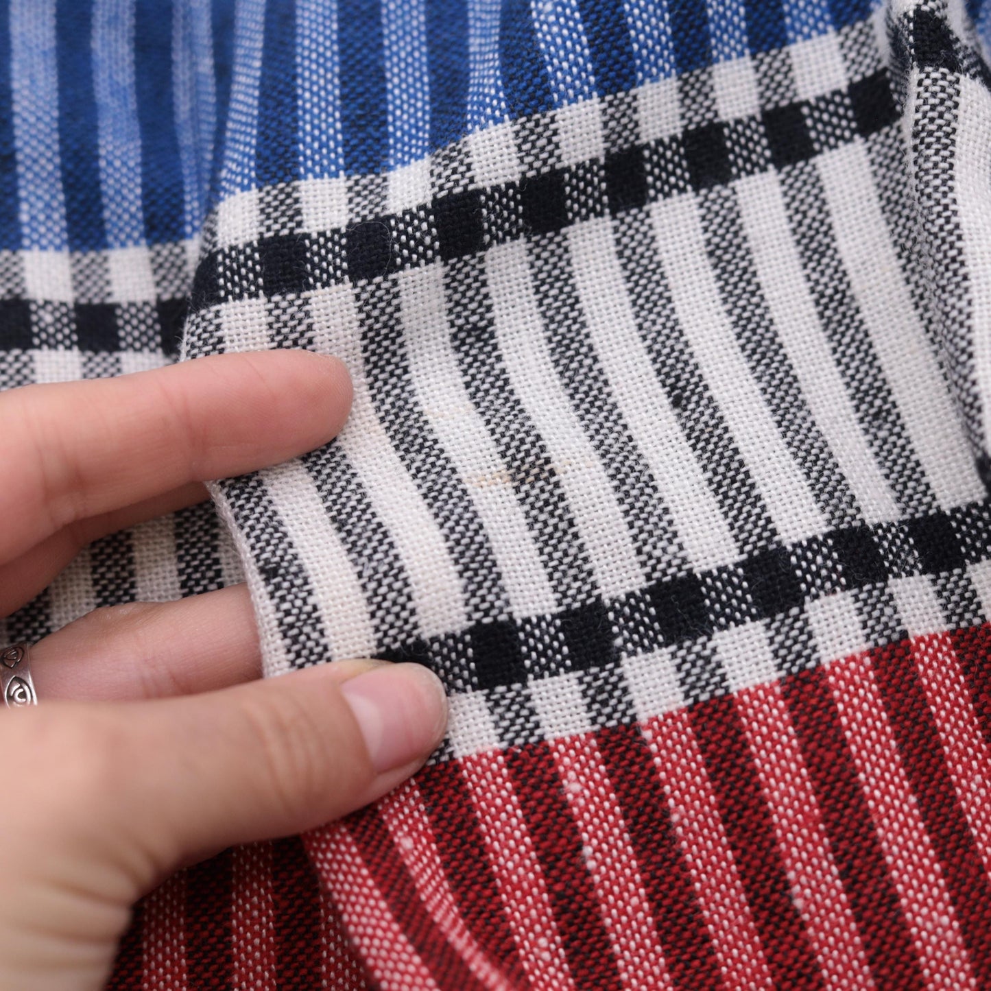 80s Striped Button-Up Midi Skirt High Waist Red Yellow Blue Small