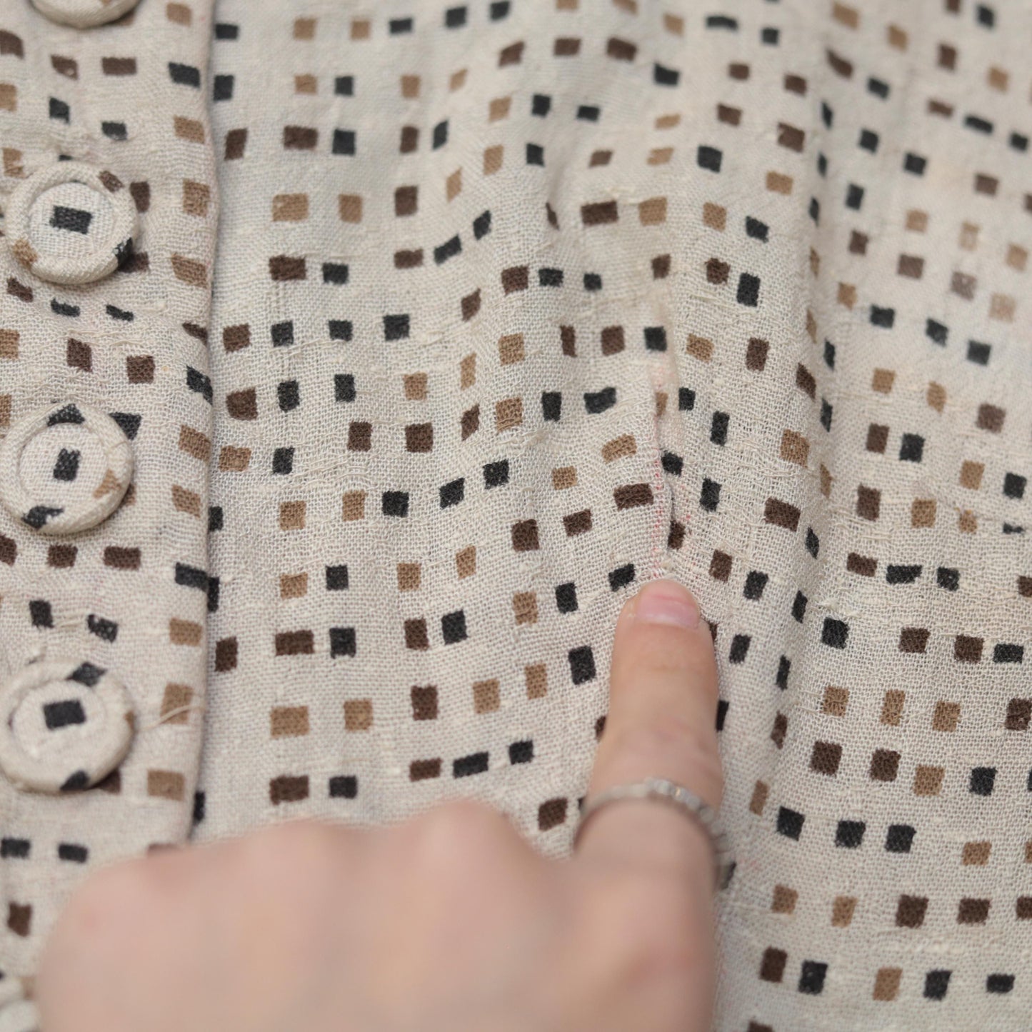 Y2K Beige Mini Dress Square Neckline Crochet Lace Bell Sleeve Button Up Medium M