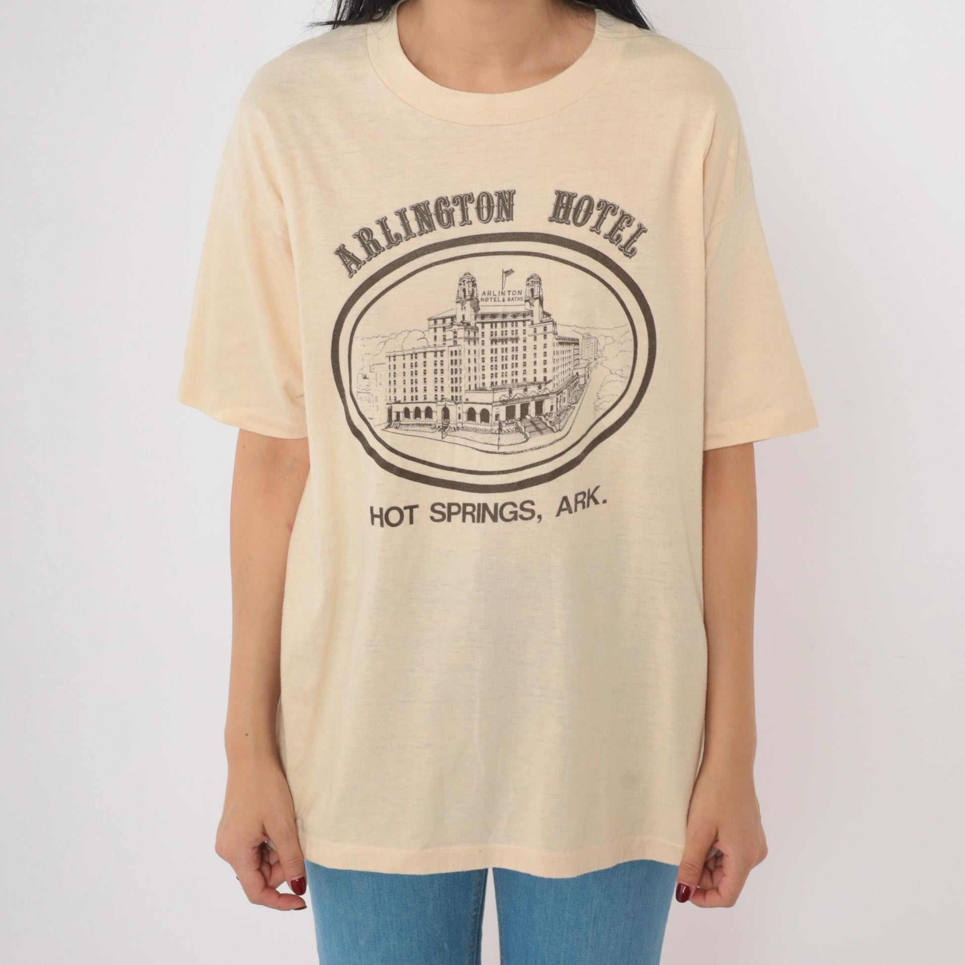80s Arlington Hotel Hot Springs Arkansas Graphic T-Shirt Cream Single Stitch XL