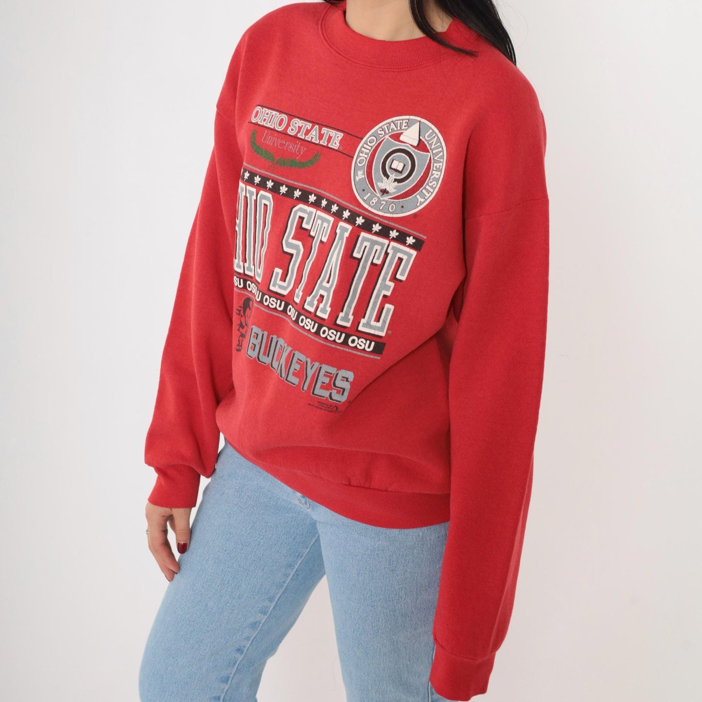 90s Ohio State Buckeyes Graphic Sweatshirt Red Crewneck Medium
